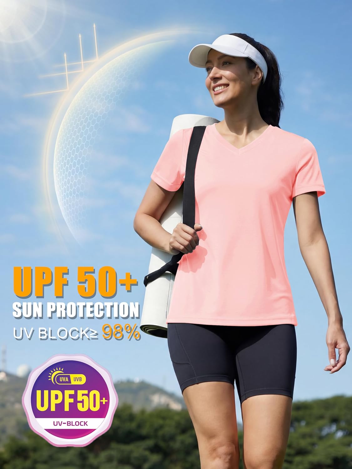 MAGCOMSEN Women's Workout Tops Short Sleeve UPF 50+ Athletic Shirts Quick Dry V-Neck T-Shirt Moisture Wicking Gym Tee - Image 4