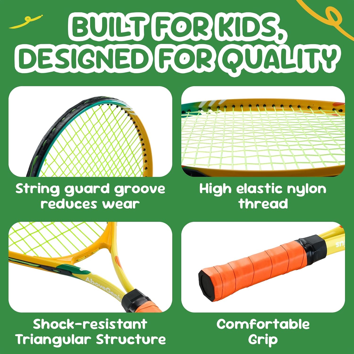 AboveGenius Kids Tennis Racket Set, 21/23/25 inch Tennis Racket for Toddler Youth Starter Kit, 3 Balls, 2 Lightweight Racquets with Easy Carrying Shoulder Strap Bag - Image 2