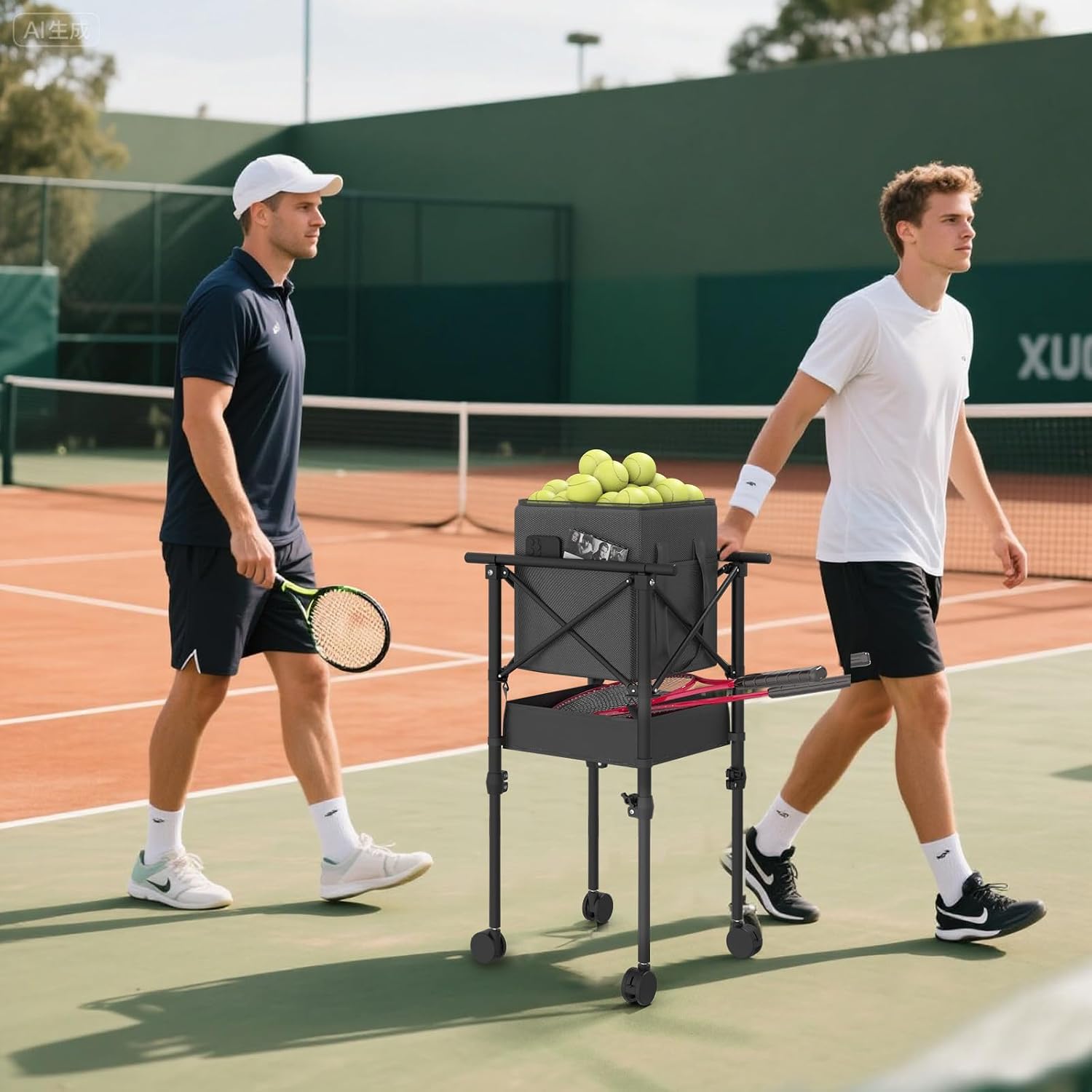 Tennis Ball Hopper with Wheels - Height Adjustable Foldable Tennis Ball Basket with Storage Bag Ball Candy for 150 Pickleball & Tennis - Image 2