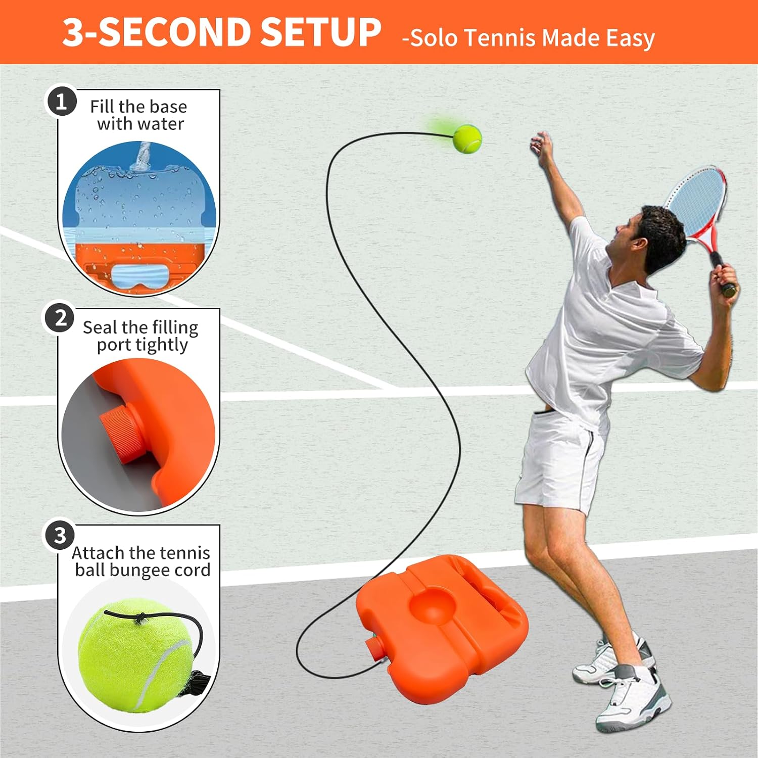 Tennis Trainer Rebounder Set- Portable Solo Practice System with 3 Rebound Balls, Waterproof Backpack & Stable Base,Perfect Tennis Buddy for Adults & Kids,Ideal Tennis Gift - Image 2