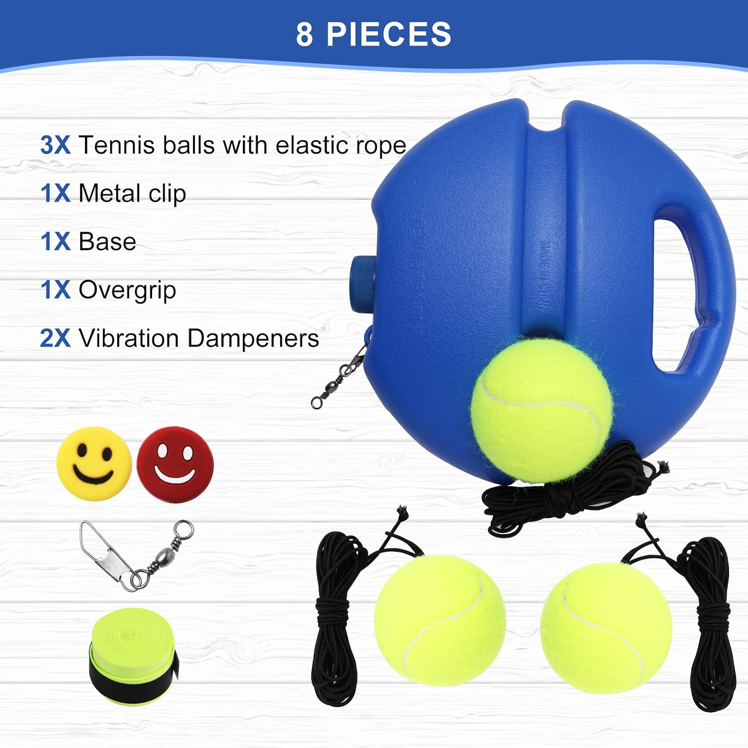 Tennis Trainer Rebound Ball for Self Practice, 3 Balls with String, Anti-Tangle Hook, Vibration Dampeners, Overgrip, Color Box - Image 7