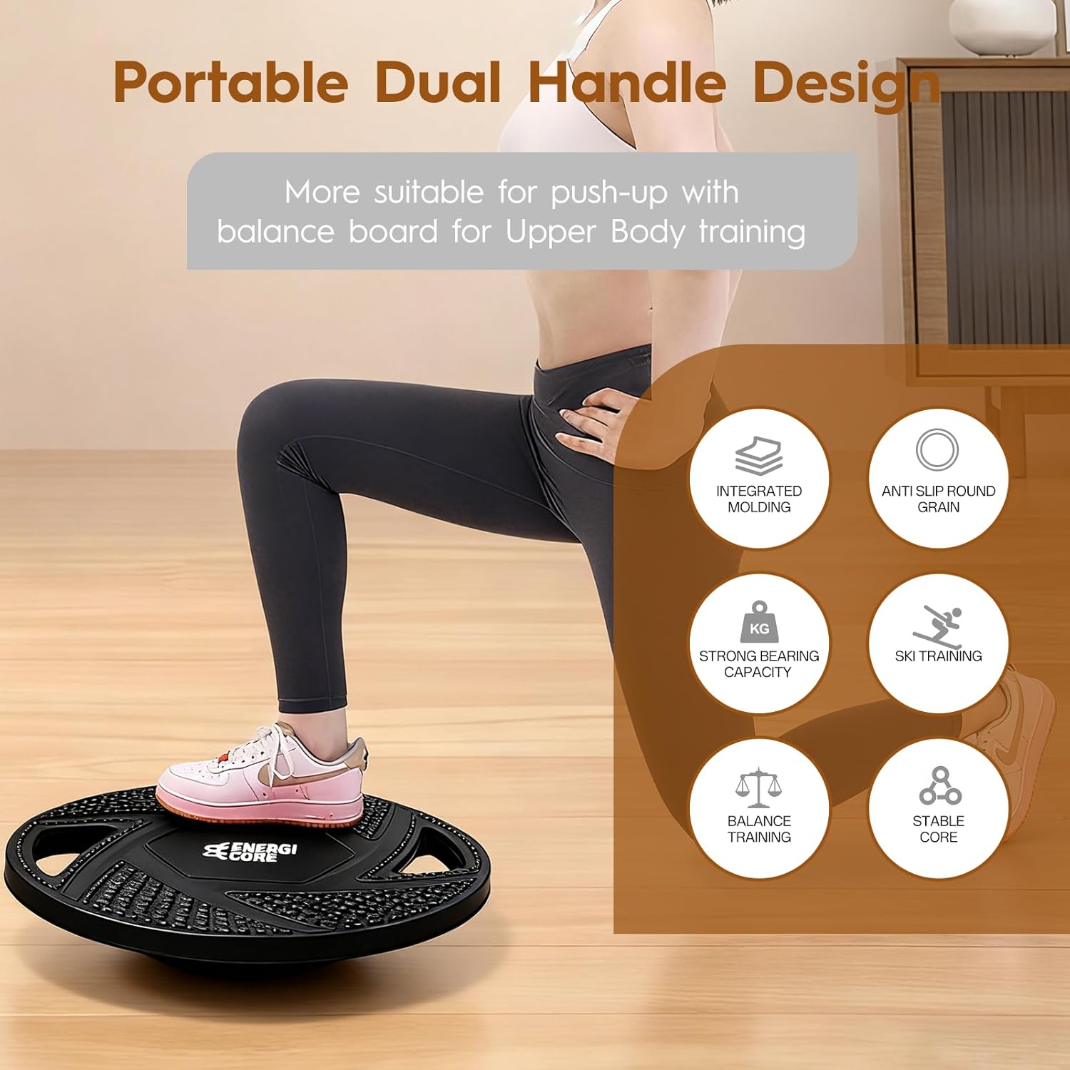 Energi Core Balance Board for Standing Desk and Core Workout - Anti-Slip Surface - Black, Green - Image 7