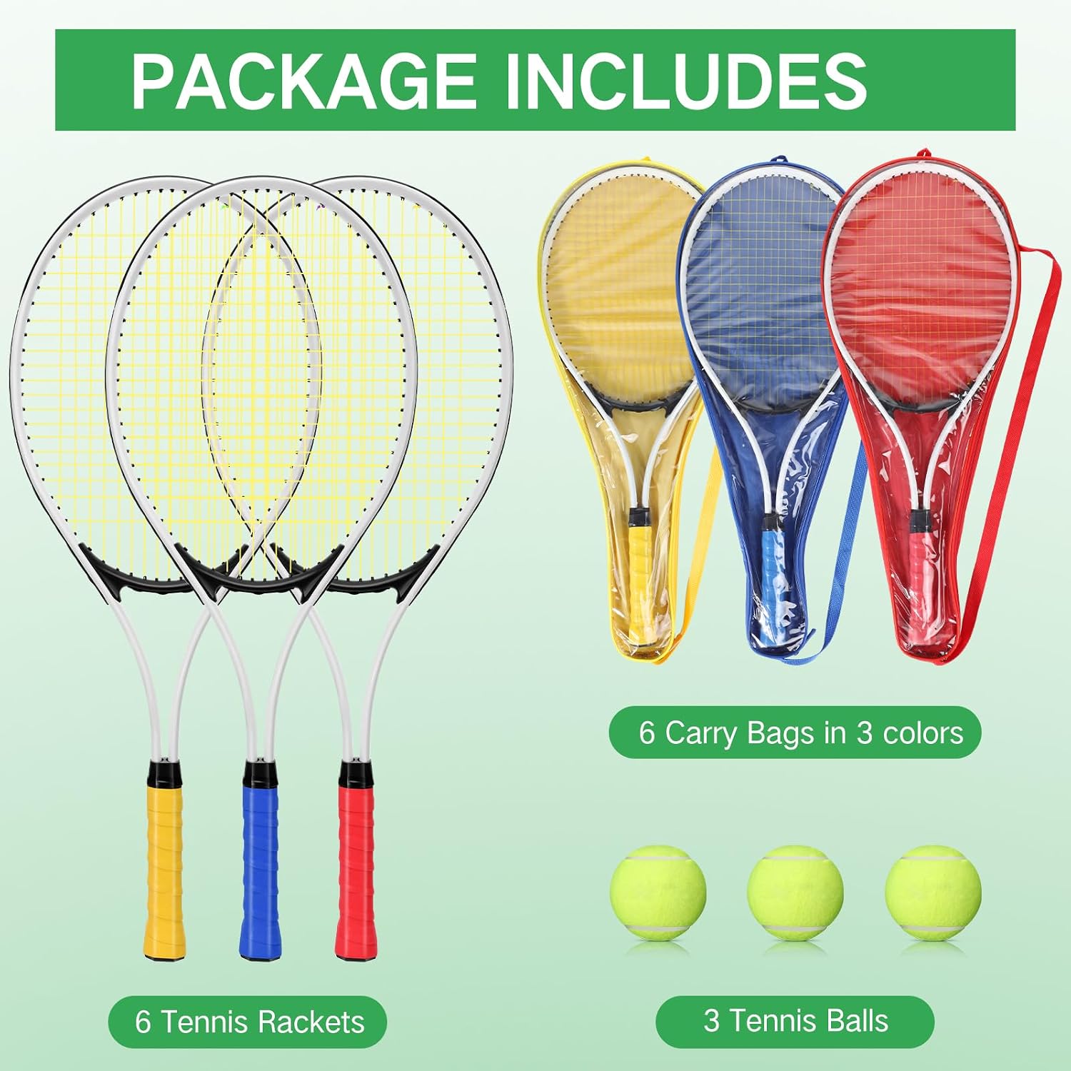 6 Pcs Tennis Rackets for Adult Recreational 6 Players 27'' Tennis Racket Set with 3 Balls Lightweight Tennis Rackets for Tennis Training Beginner with Overgrip and Bag - Image 2