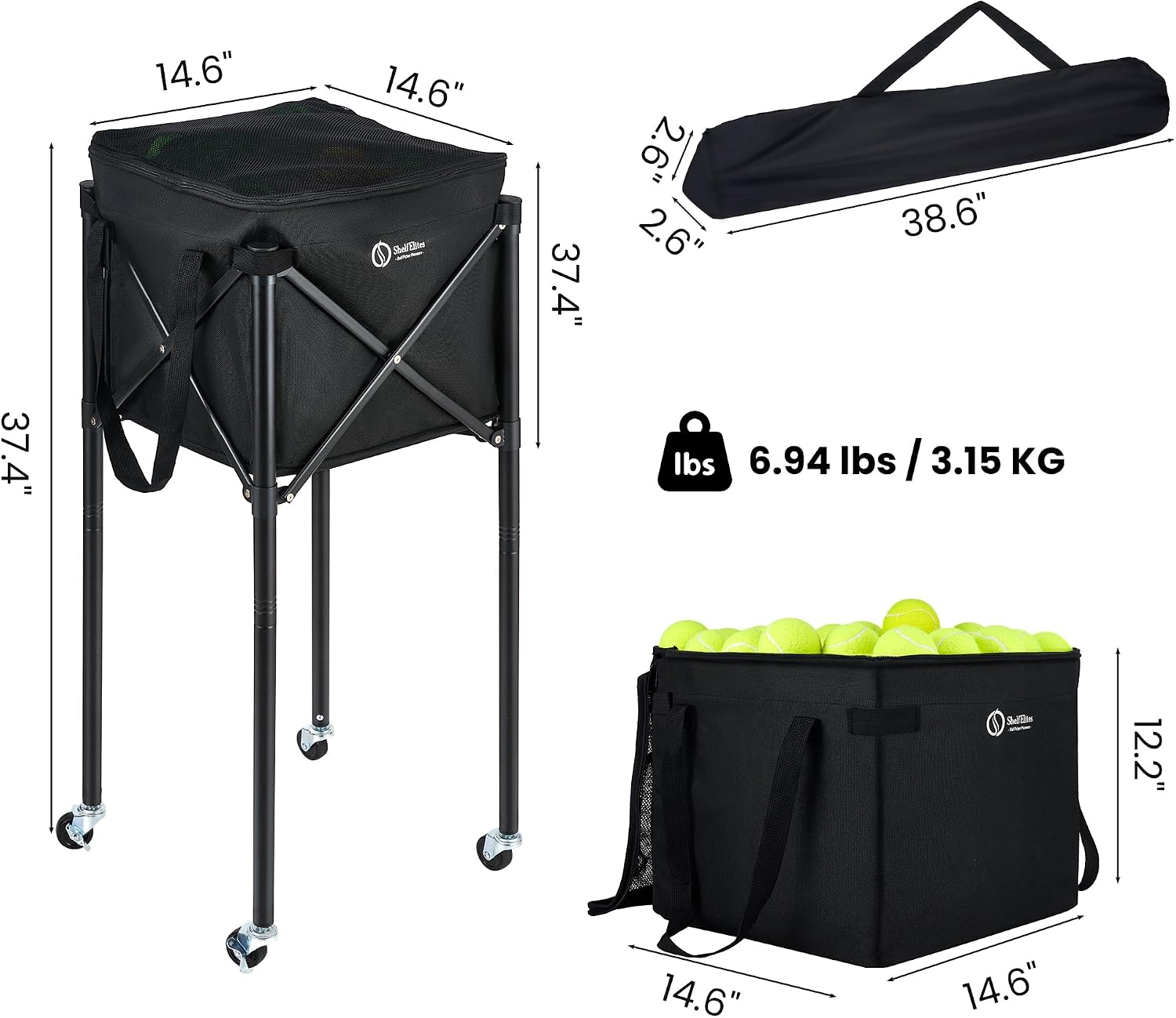 Portable Tennis Ball Hopper & Pickleball Basket, Foldable Tennis Ball Cart with Storage Bag, Multi-Sport Ball Collector for Training & Practice - Image 5
