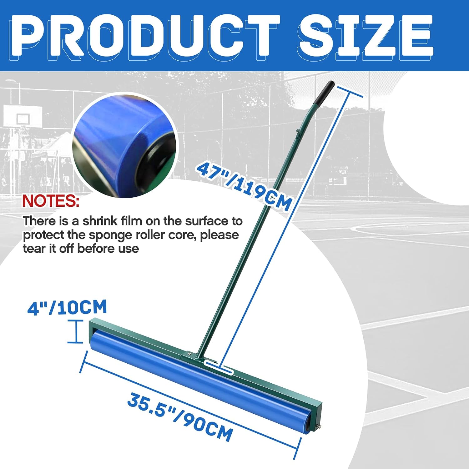 Suclain 36 Inch Tennis Court Squeegee PVA Foam Sponge Roller Lightweight Removes Water Quickly Clear Floors Tool for Tennis Basketball Sports Courts Garages - Image 2