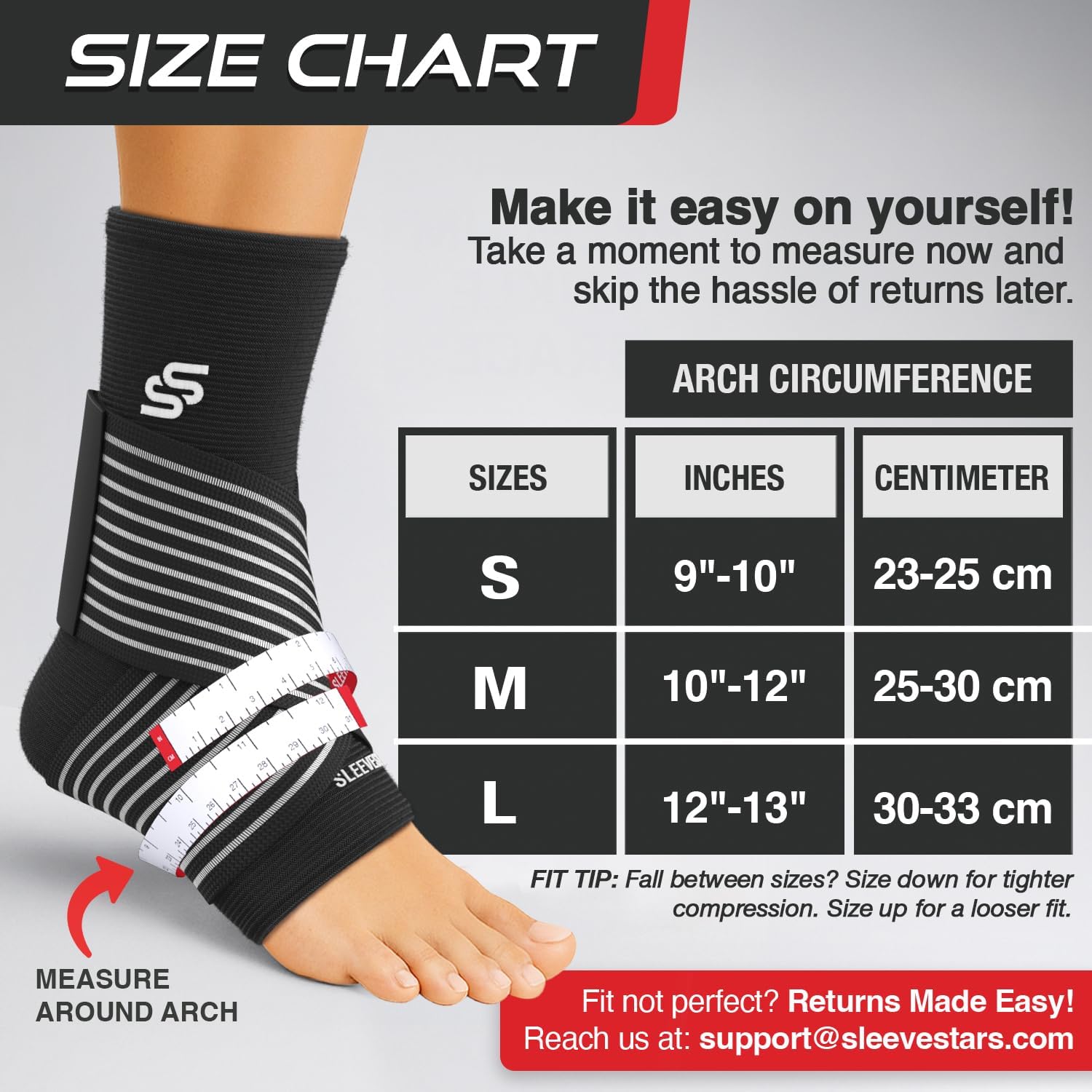 Sleeve Stars Ankle Brace for Women & Men, Ankle Wrap for Sprain, Compression Sleeve for Plantar Fasciitis Relief, Easy Customizable Support: w/ Removable Strap (Single/M:10"-12"/Black) - Image 5