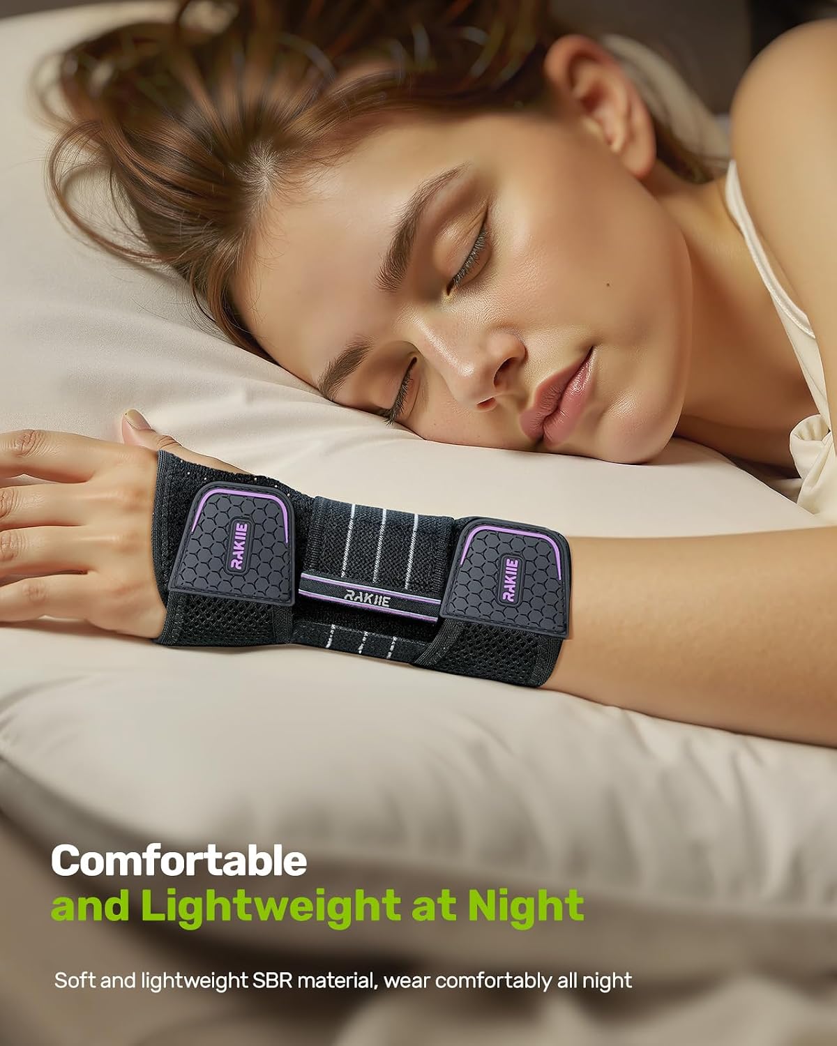 Rakiie 2 Pack Carpal Tunnel Wrist Braces, Adjustable Night Wrist Support with 3 Metal Splints, Hand Stabilizer for Men Women No Pressure on Thumb, Right and Left Hand (Purple, M) - Image 3