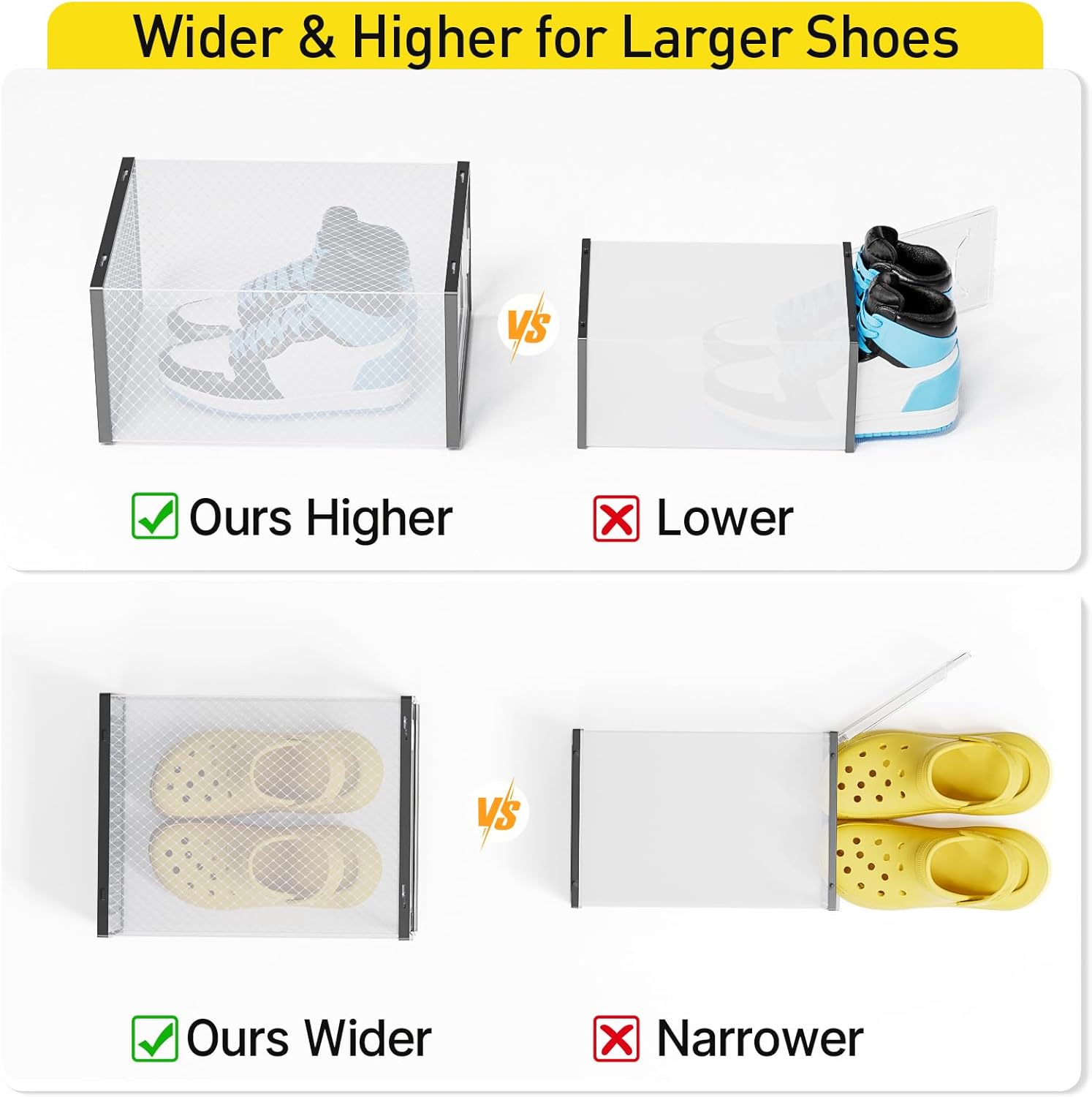 Kuject X-Large Shoe Storage Boxes with Activated Charcoal Packs for Closet | 12 Pack, Odor Absorber, Stackable, Fits Men 11 Women 12, Sneaker Organizer Display Case, Black - Image 5