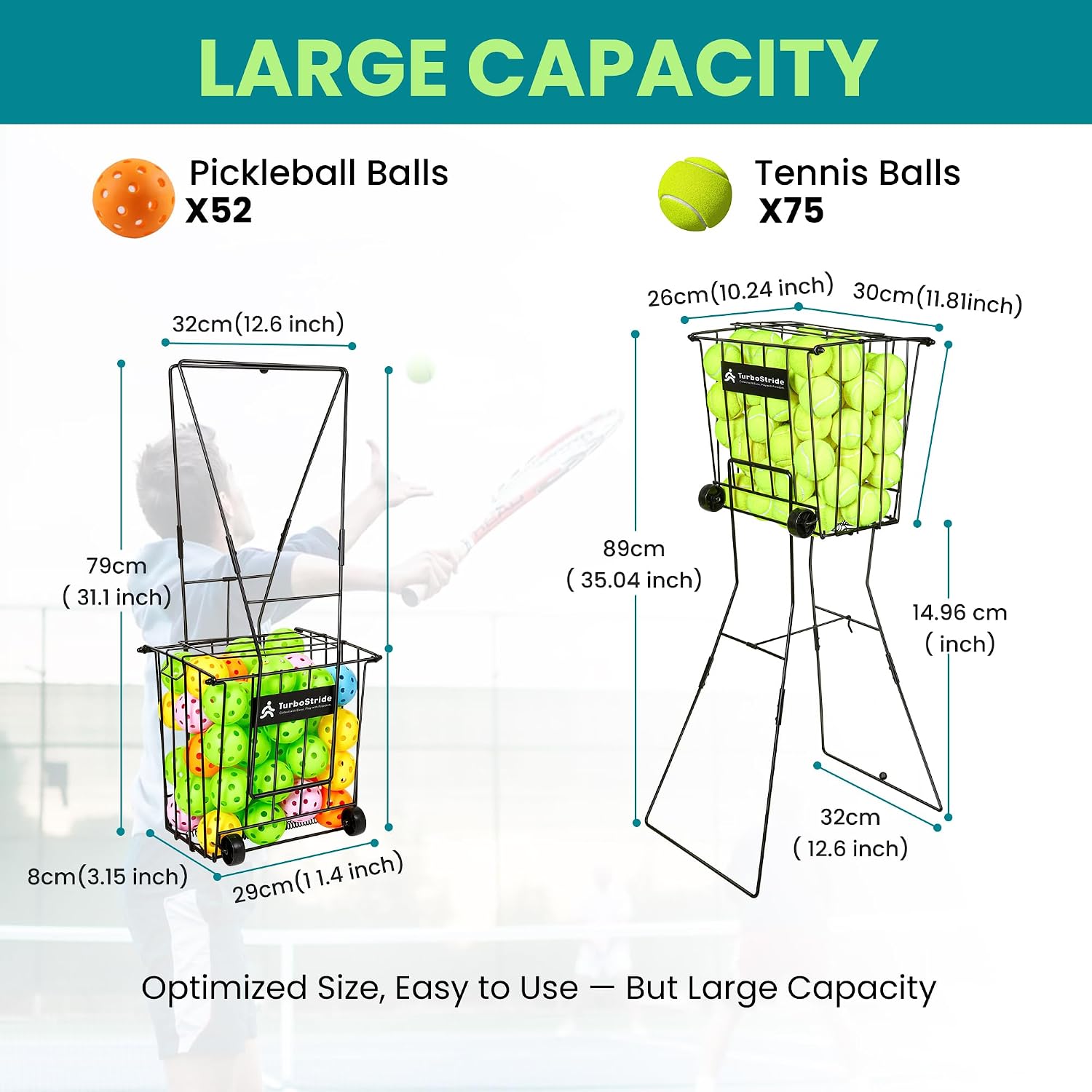 Tennis Ball Hopper, Portable Pickleball Ball Holder with Locking Legs, Holds 75 Tennis Balls or 50 Pickleballs, Sturdy Steel for Tennis Training and Teaching - Image 4