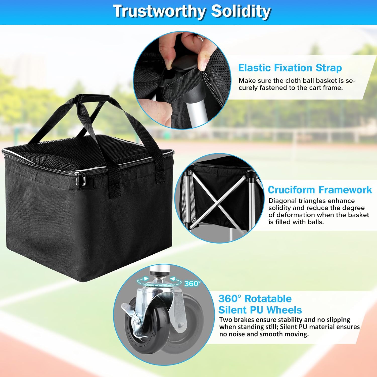 Angooni Professional Tennis Cart with Silent PU Wheels - 2 Capacity Choices (150/240 Balls) - Sturdy, Lightweight & Portable Storage for Practice and Matches - Image 4