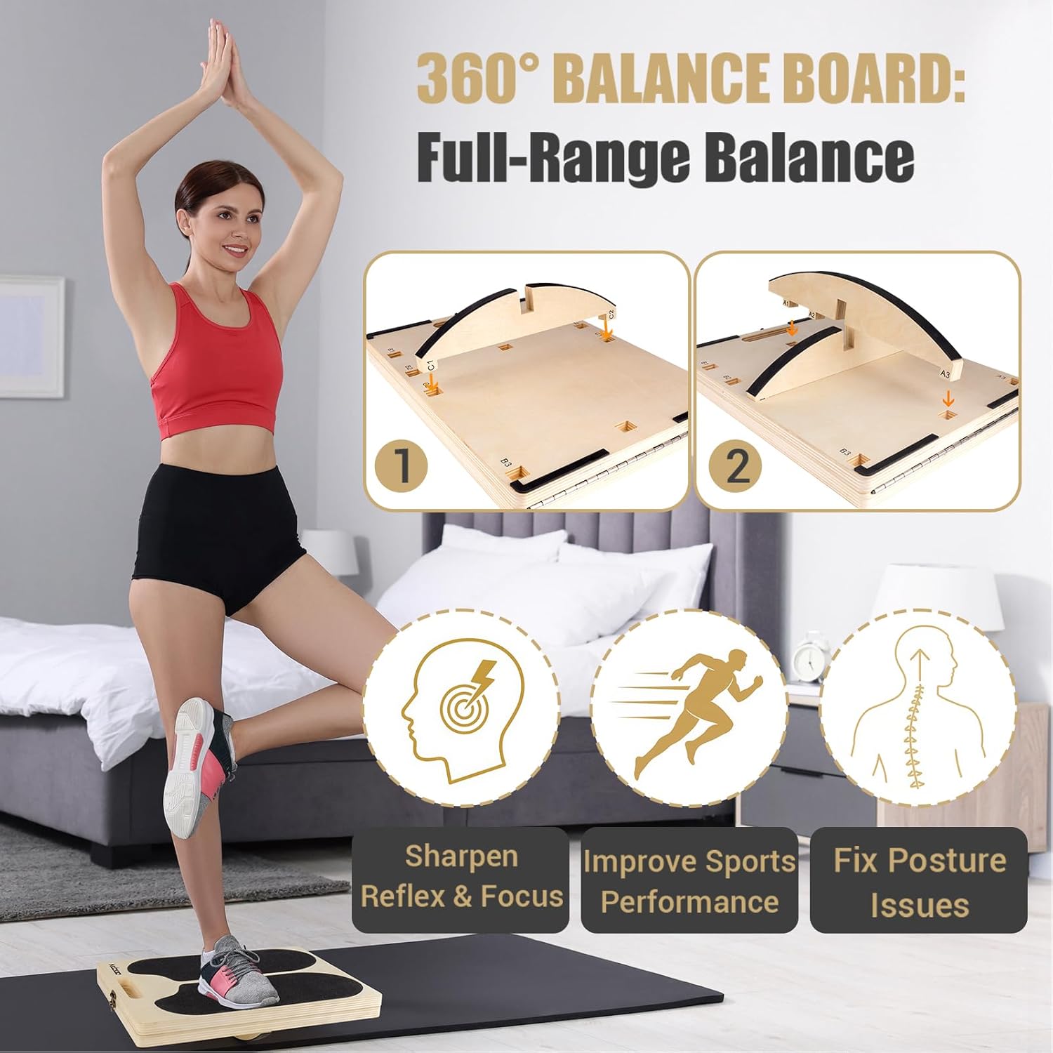 3-in-1 Slant Board & 180°/360° Balance Board, Portable 6 Angle Adjustable Calf Stretcher with Training Poster, Anti-Slip 300LBS Wobble Board for Physical Therapy, Standing Desk & Core Strength - Image 6