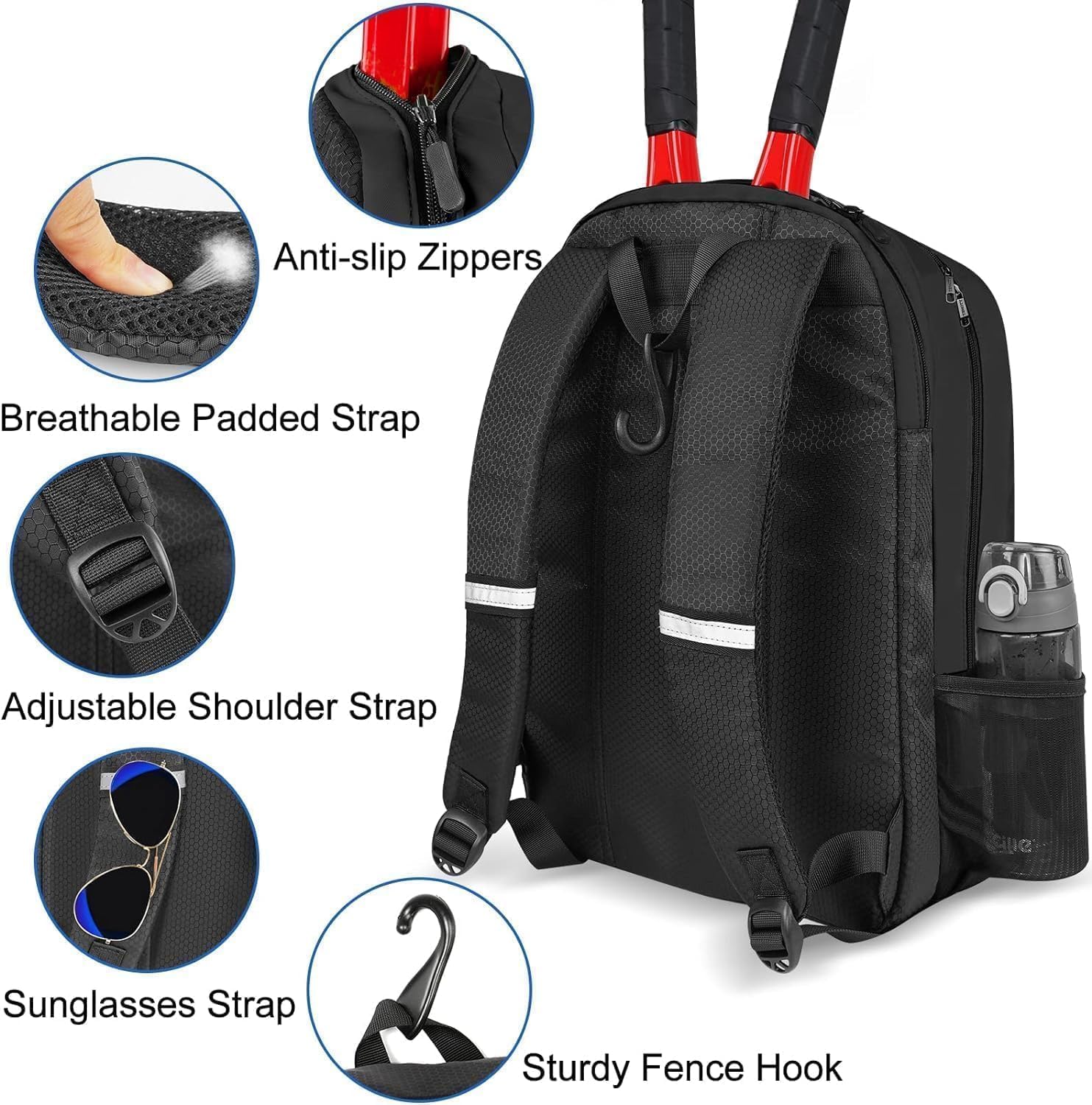 Ytonet Tennis Bag Tennis Backpack for Women Men 2 Rackets with Insulated Pocket Ventilated Shoe Compartment - Image 8