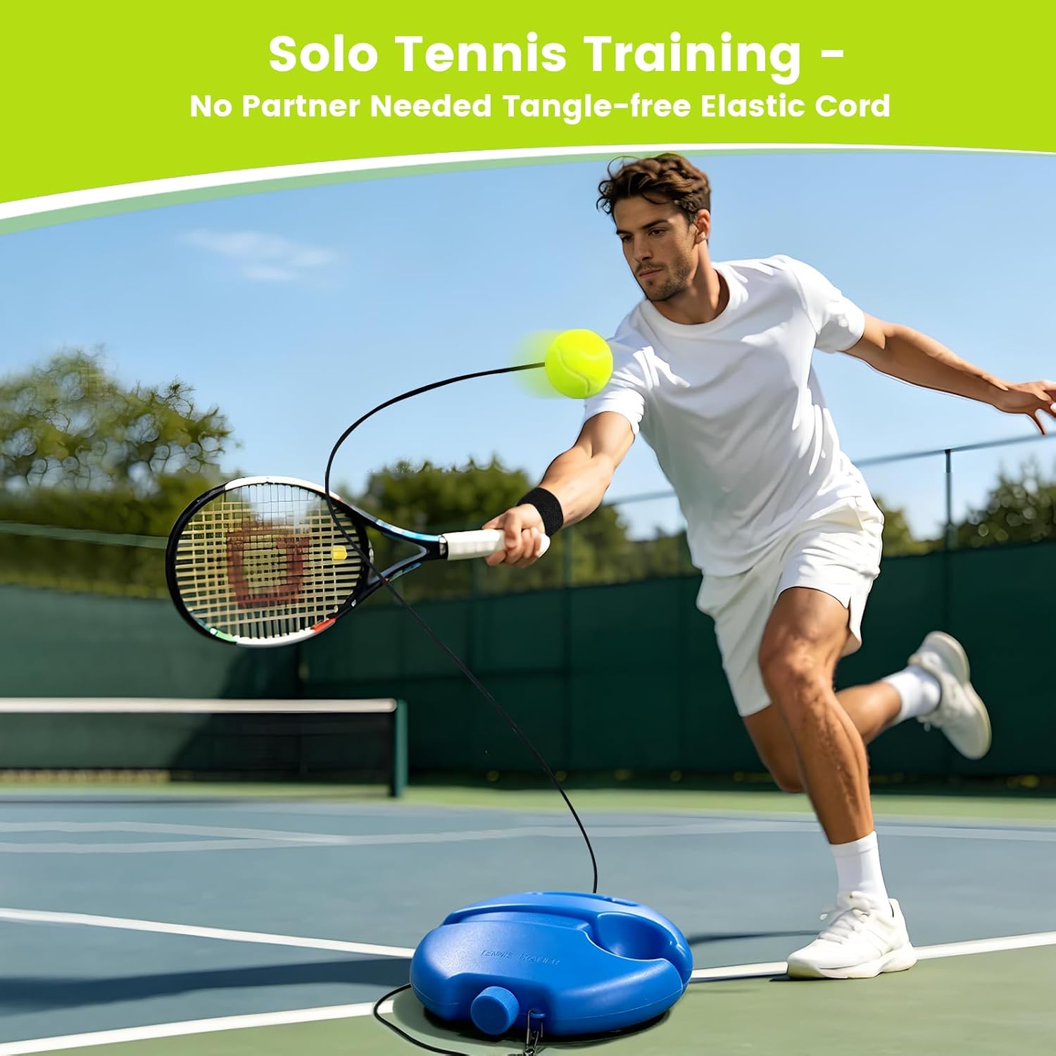 Tennis Trainer Rebound Ball Set, Tennis Practice Rebounder with 3 String Balls, Sports Wristband & Mesh Bag, Portable Solo Tennis Training Equipment for Indoor Outdoor Sport - Image 2