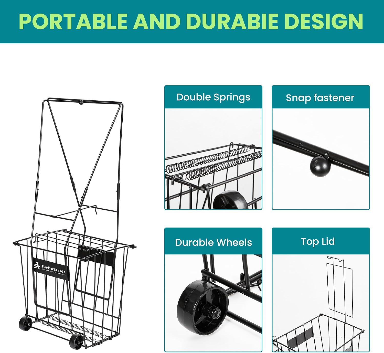 Tennis Ball Hopper, Portable Pickleball Ball Holder with Locking Legs, Holds 75 Tennis Balls or 50 Pickleballs, Sturdy Steel for Tennis Training and Teaching - Image 5