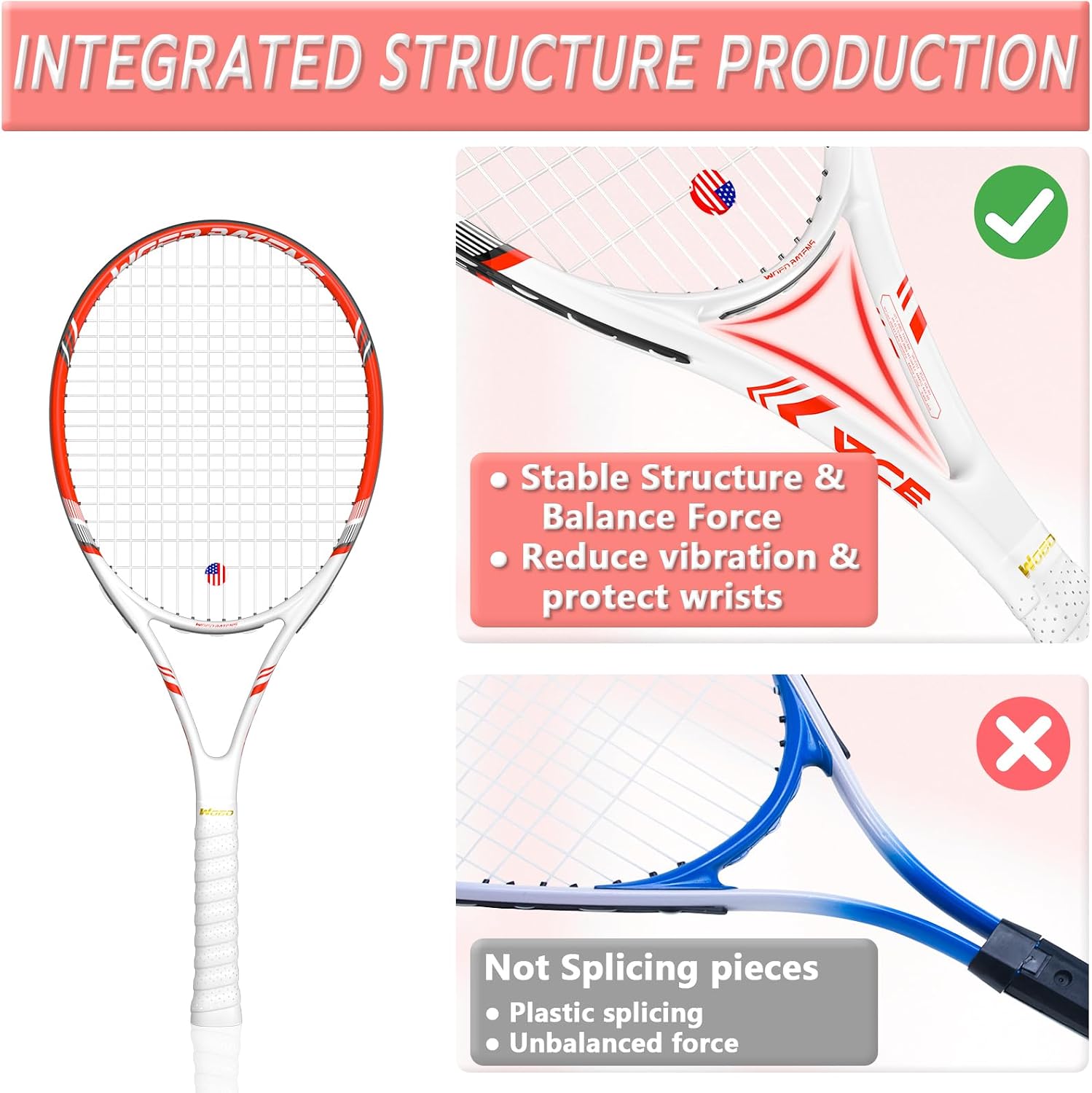 Pro Tennis Racket for Adults, 2 Player 27 inch Speed Tennis Racquet Acceptable for Beginner and Professional with 3 Tennis Balls, 2 Vibration Dampes, 2 Overgrips, Tennis Bag - Image 2