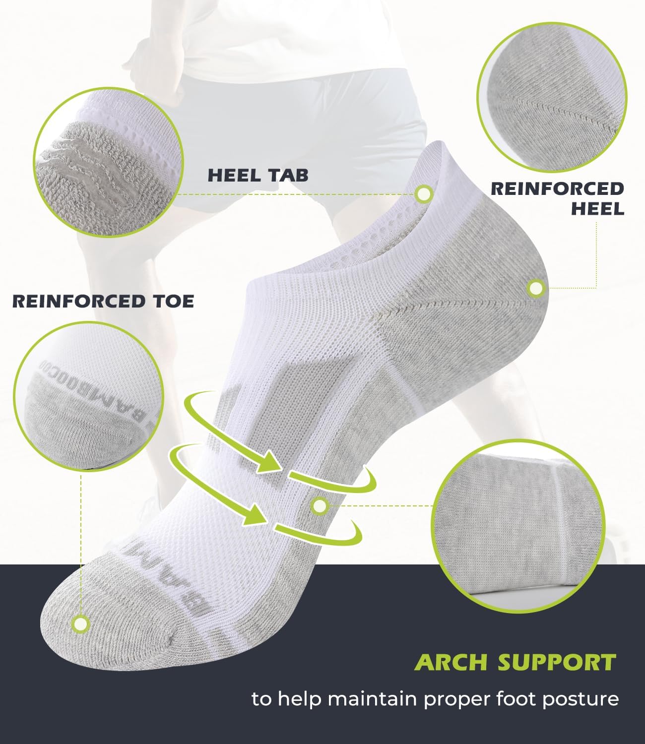 BAMBOO COOL Men's No-Show Socks Low Cut Breathable Moisture-Wicking Socks Non Slip Running Workout casual, 6 Packs - Image 5