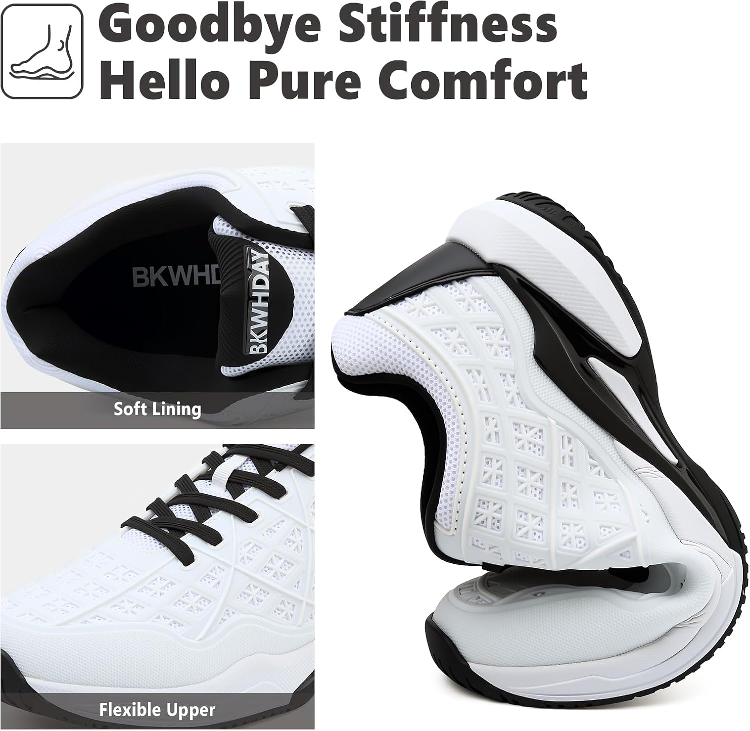 Pickleball Shoes Men Tennis Court Sneakers Indoor Outdoor Breathable Athletic Sports Lightweight Non Slip White/Black - Image 5