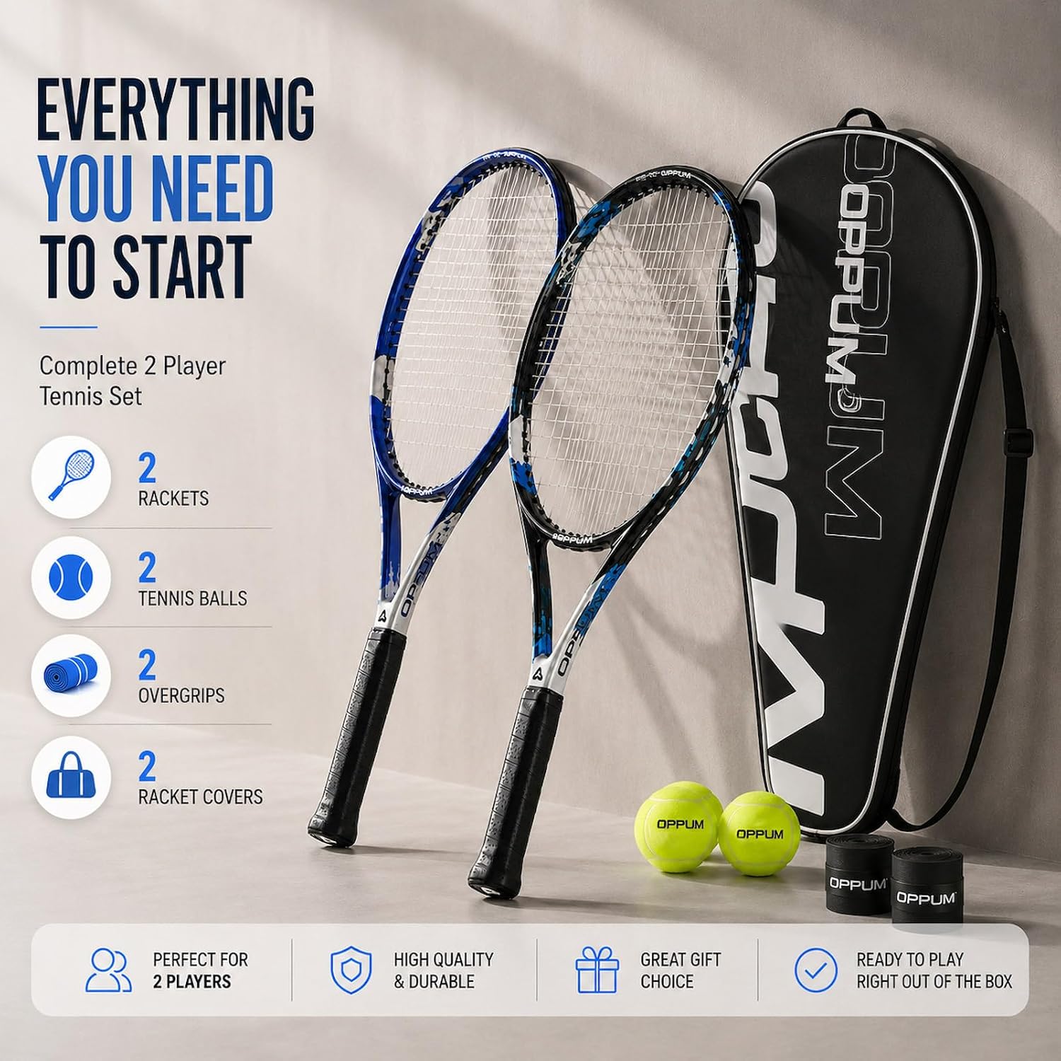 Adult Tennis Racket Set of 2, 27 Inch Pre-Strung for Beginners - Image 3