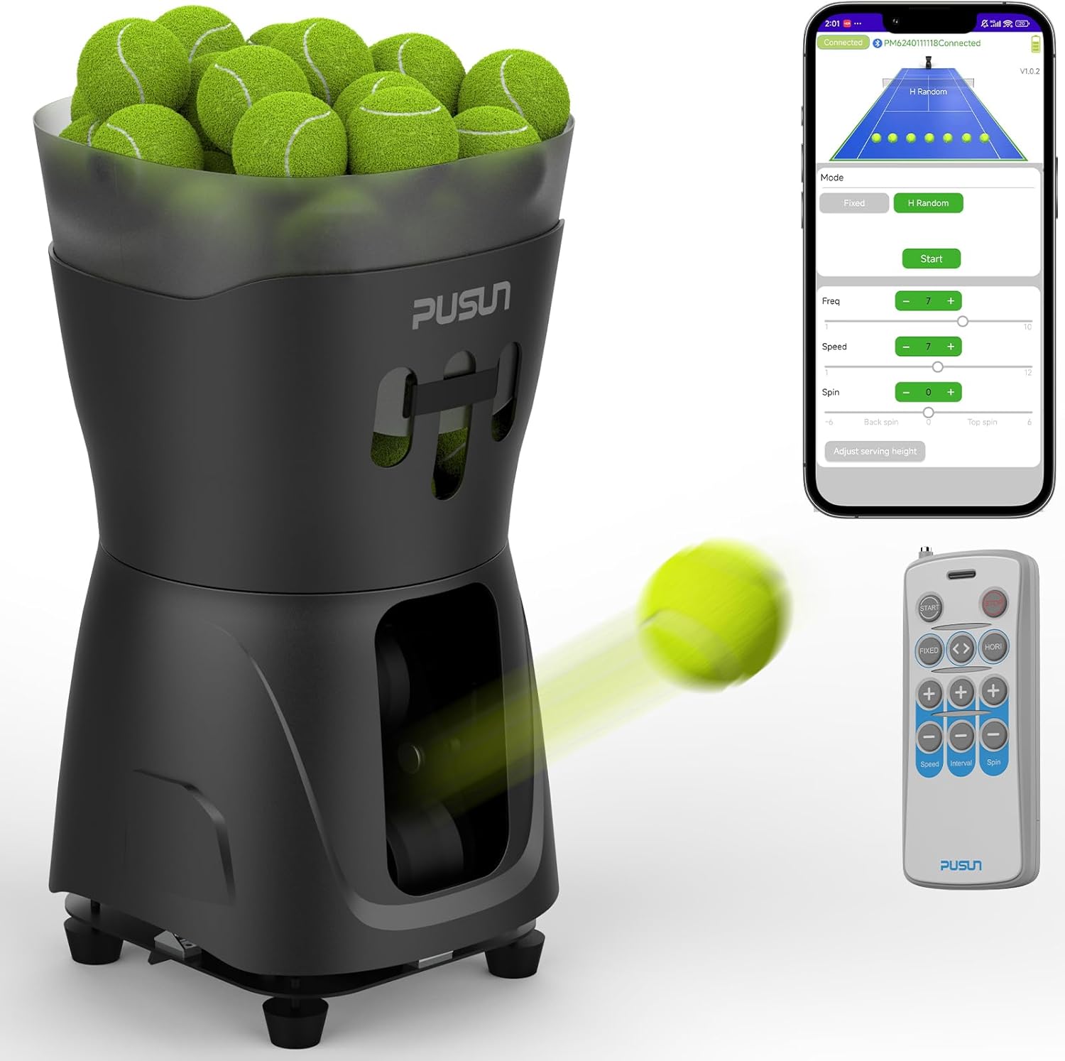 PT Mini Pro Tennis Machine - Portable Smart Trainer for Beginners, 65+ Ball Capacity, 3-5H Battery Life, Adjustable Ball Speed & Angle, APP & Remote Control