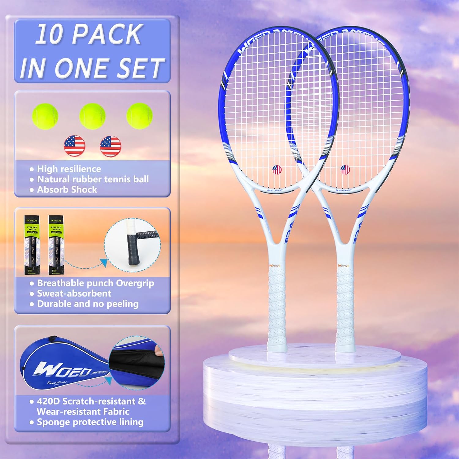 Pro Tennis Racket for Adults, 2 Player 27 inch Speed Tennis Racquet Acceptable for Beginner and Professional with 3 Tennis Balls, 2 Vibration Dampes, 2 Overgrips, Tennis Bag - Image 5