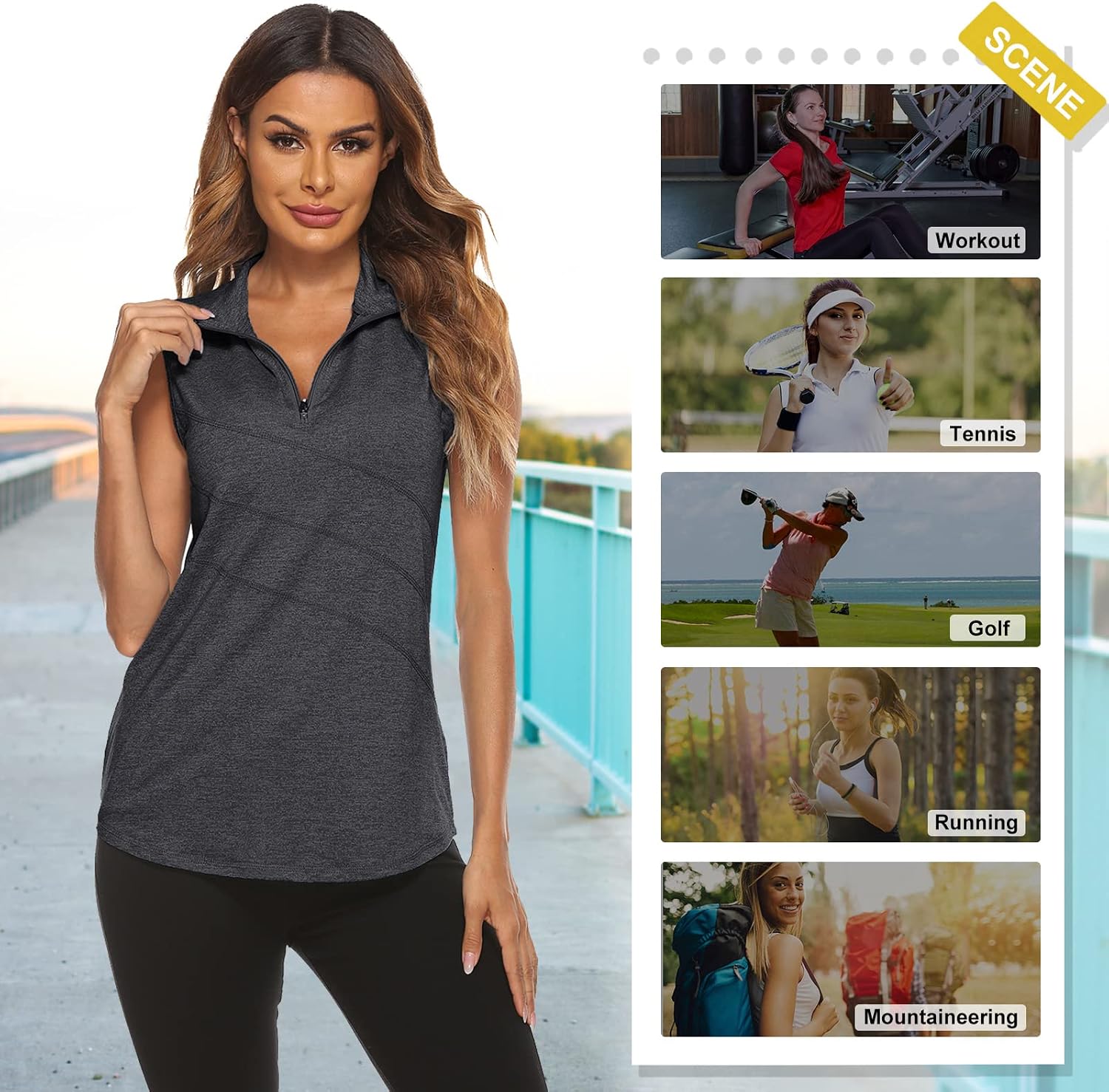 Koscacy Women's Sleeveless Golf Tennis Polo Shirts Zip Up Dry Fit Workout Tank Tops Athletic Shirt - Image 4
