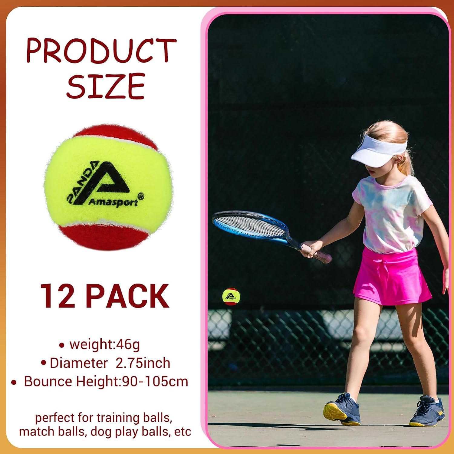 AMA SPORT Tennis Balls - 25%-50%-75% Low Compression Stage Practice Tennis Balls for Beginners Youth Training - Image 3