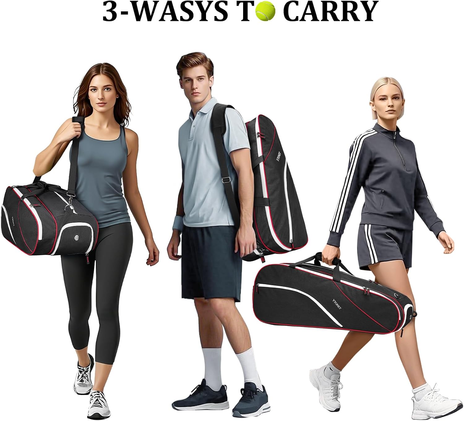 Ytonet Tennis Bag 6 Rackets, Large Tennis Racket Bag for Men Women with Insulated Pocket Shoe Compartment Water Resistant 3-Ways Carry Padded Badminton Cover for Pro/Team/Familiy Training, Black - Image 5
