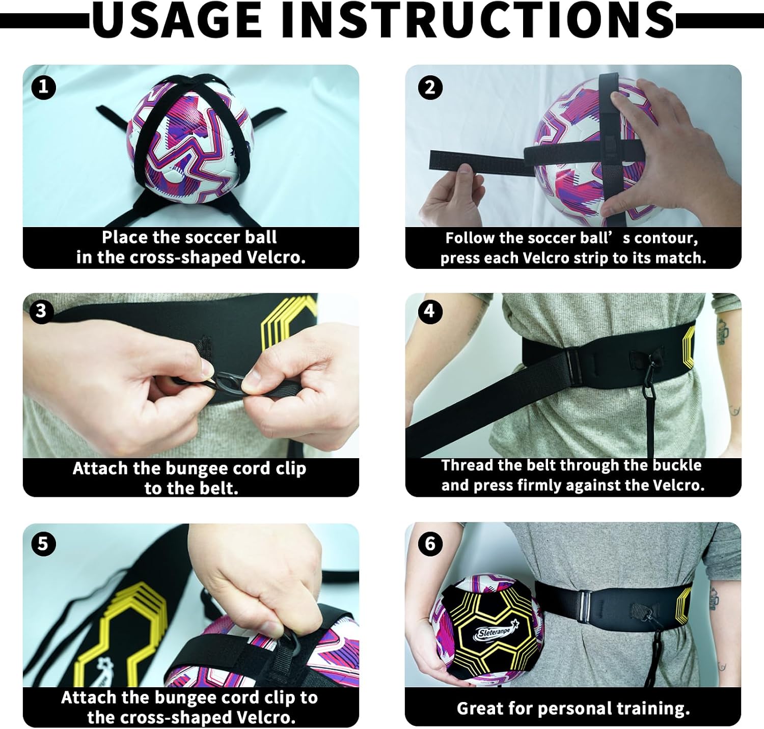 Football Solo Training Aid | Elastic Cord, for Kids & Adults, Ball Control Skills, Multiple Ball Sizes, Storage Bag Included - Image 6