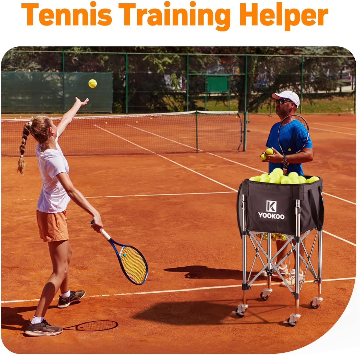 YooKoo Sturdy Tennis Ball Hopper Holds 200 Balls, Lightweight Tennis Ball Basket, Easy to Use Without Installation for Tennis Training and Teaching - Image 6