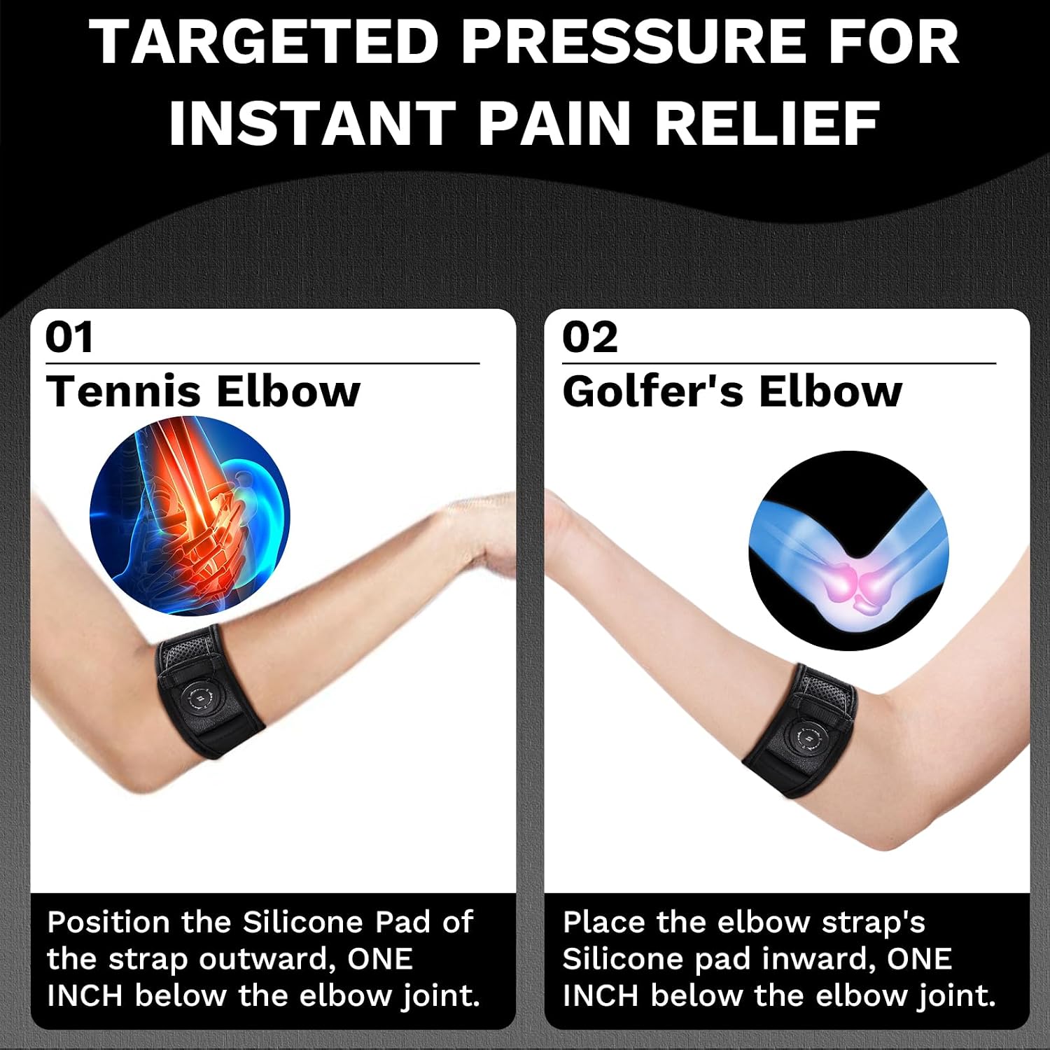 Tennis Elbow Brace for Men & Women, Elbow Brace for Tendonitis and Tennis Elbow and Golfer's Elbow, Adjustable Elbow Strap (Black, One Size Regular) - Image 4