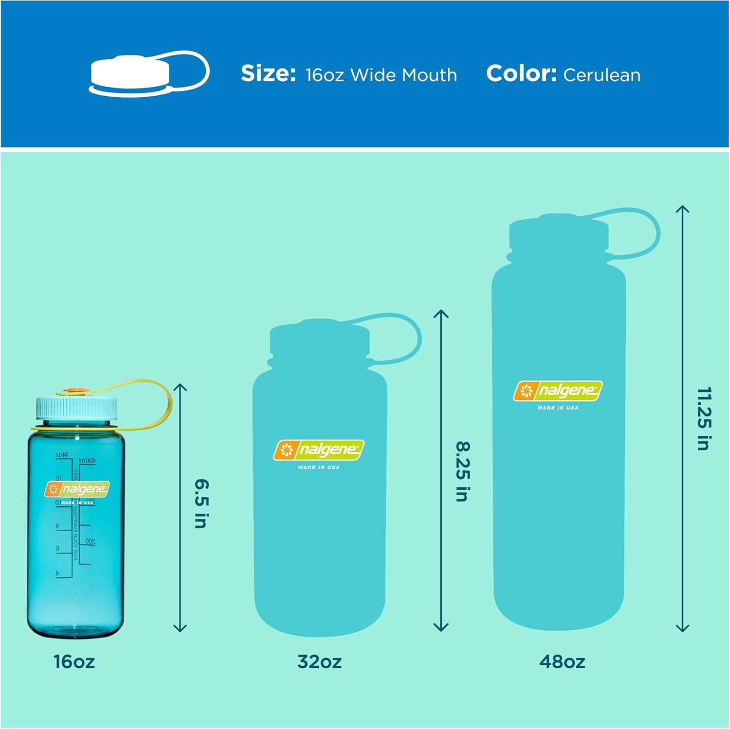 Nalgene 16 oz Wide Mouth Water Bottle | Slim Cup Holder Size, BPA-Free, Durable & Leak Proof, Lightweight Travel Bottle, Cerulean - Image 5