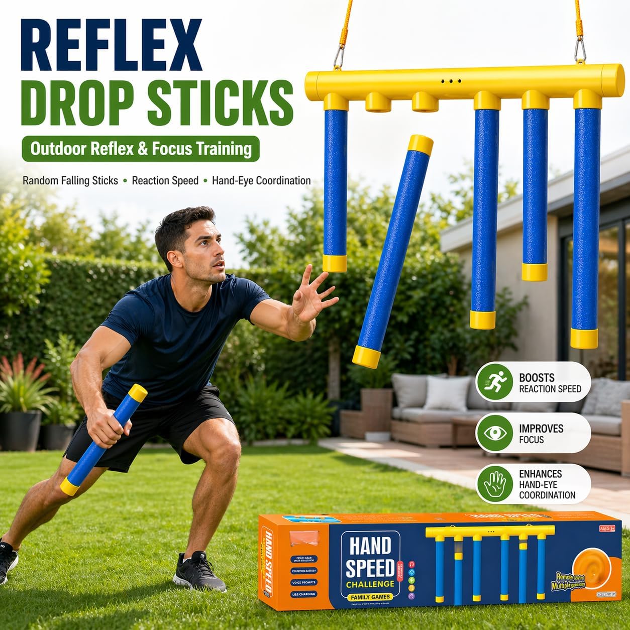 Reflex Drop Sticks Challenge, Falling Sticks Reaction Training Tool, Adjustable Speed Catching Sticks for Hand Eye Coordination & Reaction Time Boost in Adults - Image 4
