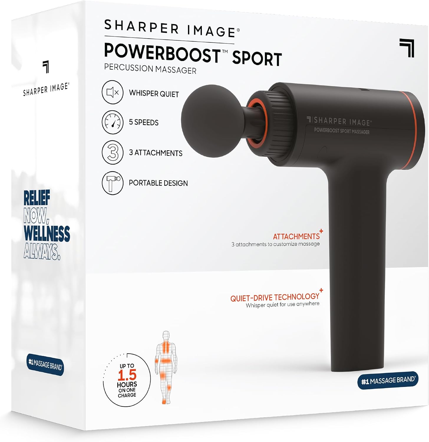 Sharper Image® Powerboost™ Sport Percussion Massager, Lightweight Portable Design with Quiet Drive Technology, Includes 3 Attachments - Image 8