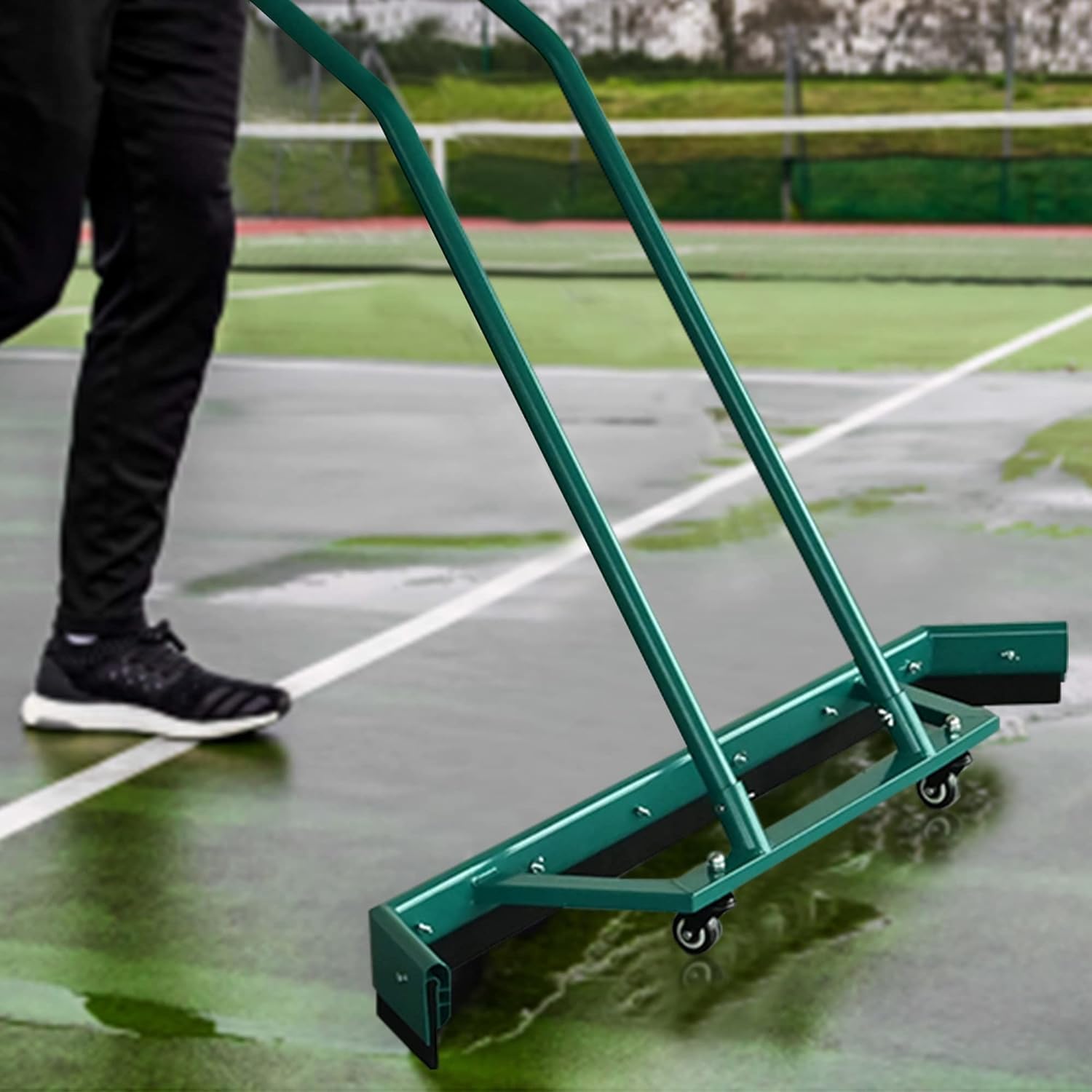 AIWFL 4.3FT Aluminium Alloy Sport Tennis Court Squeegee with Wheels, Tennis Court Rain Shuttle with Additional 2 EVA Foam Blade, Professional Squeegees Floor Water Remover Squeegee Broom, Green - Image 7