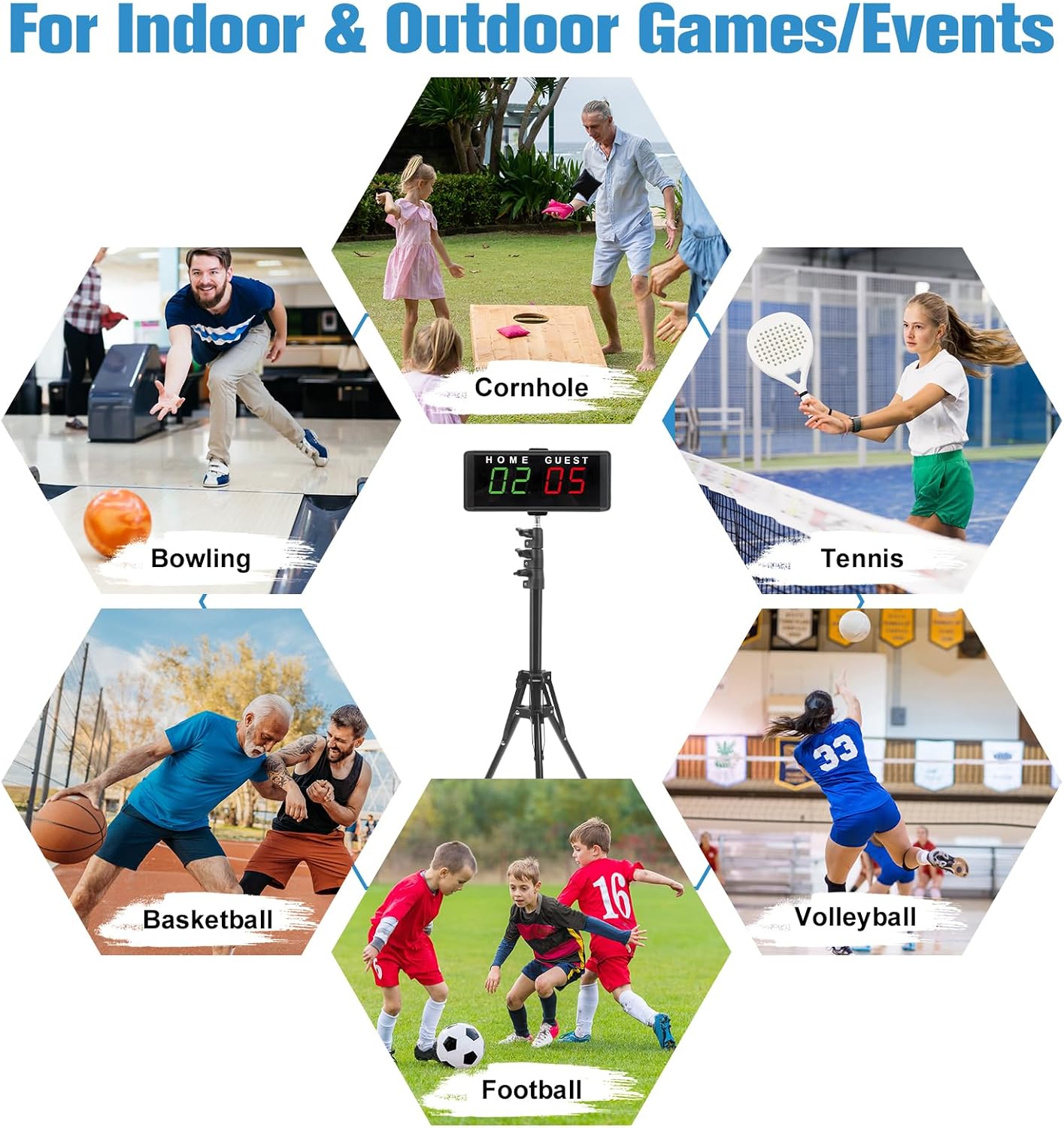 Samshow LED Electronic Scoreboard Digital Score Keeper with Remote & Tripod, Basketball Scoreboard with Shot Clock & Timer & 12/24h Real Time for Football/Corn Hole/ping Pong/Table Tennis - Image 8