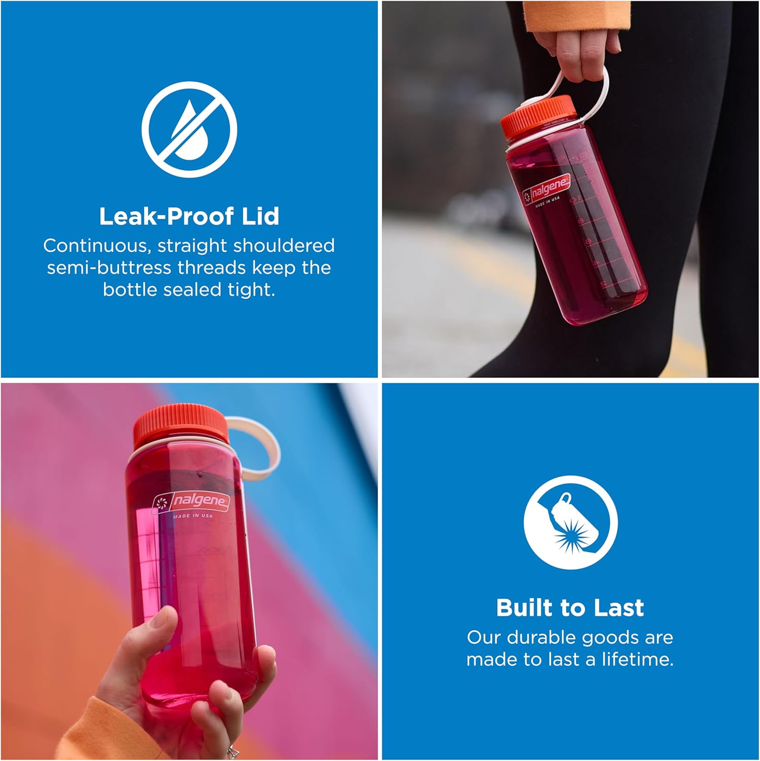 Nalgene 16 oz Wide Mouth Water Bottle | Slim Cup Holder Size, BPA-Free, Durable & Leak Proof, Lightweight Travel Bottle, Cerulean - Image 2
