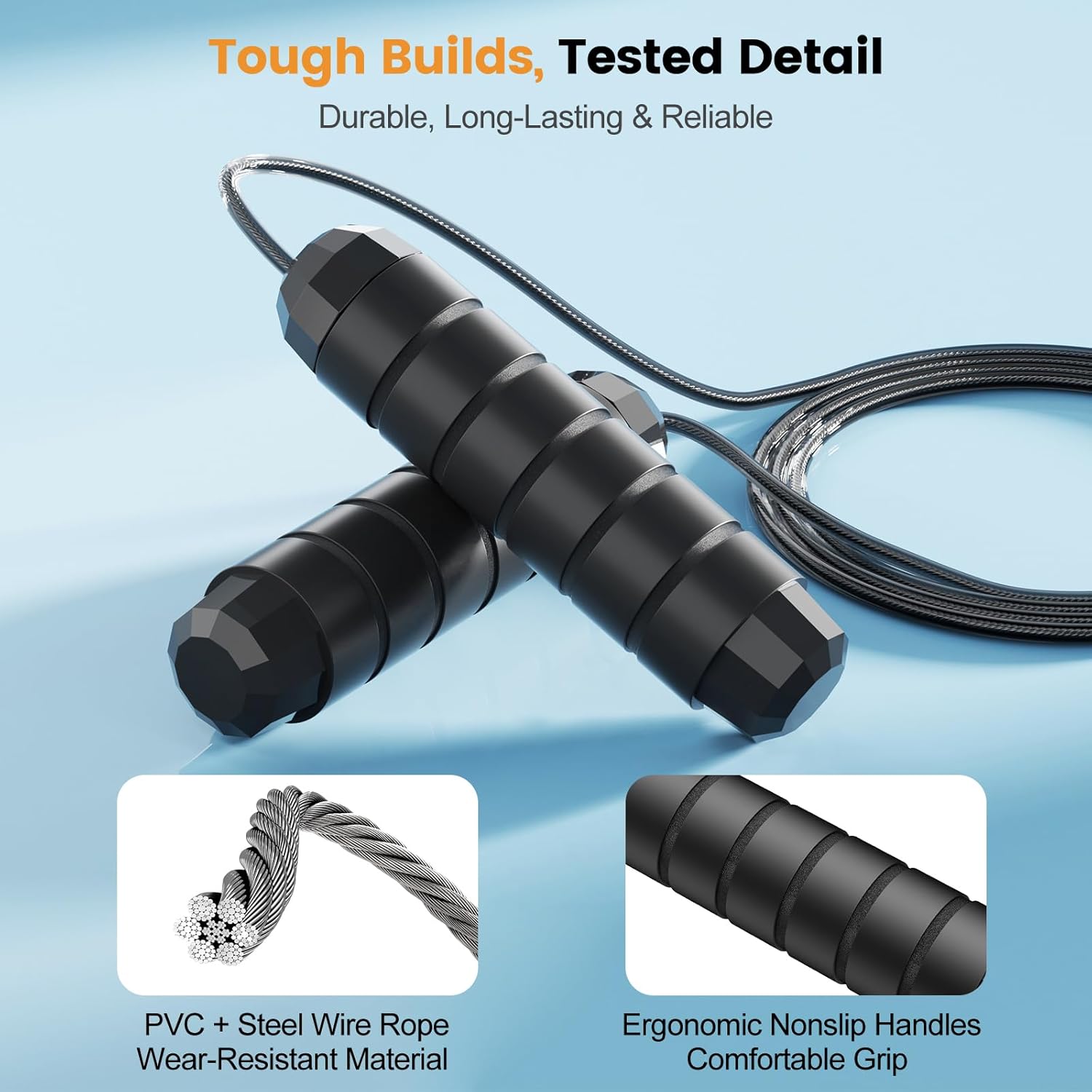 Jump Rope,Tangle-Free Rapid Speed Jump Rope with Ball Bearings for Men,Women and Kids,Adjustable Steel Skipping Rope with Ergonomic Foam Handles,A Ideal Equipment and Accessories for Workout,Fitness,Exercise,Home Gym,Slim Body - Image 4