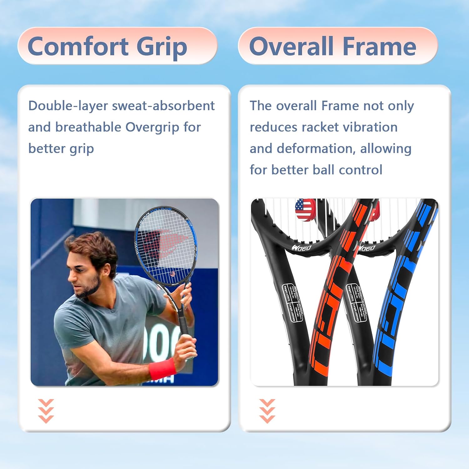 Adult 2 Player Tennis Racket Perfect for Beginner and Professional Players, 27” Speed Tennis Racquet Include Tennis Balls, Overgrips, Tennis Bag, Vibration Dampe, Cover - Image 5