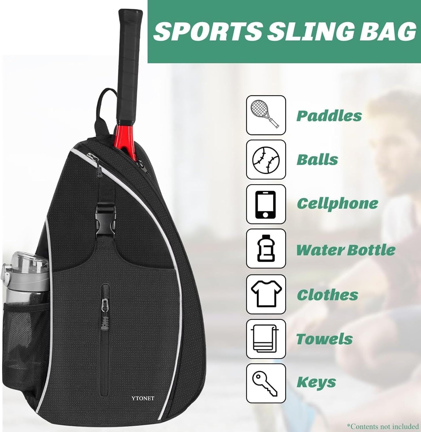 Ytonet Tennis Bag, Tennis Sling Backpack Crossbody Water Resistant for Men Women, Compatible for Pickleball Badminton Rackets - Image 8