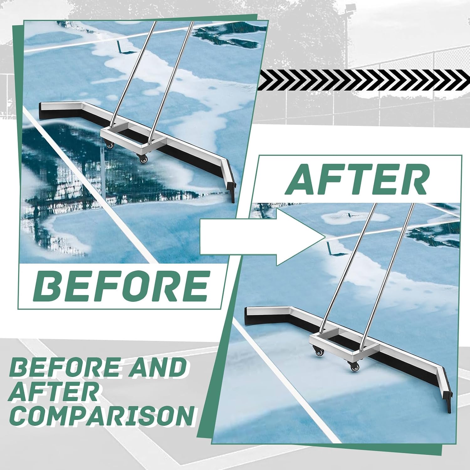 Leyndo Tennis Court Squeegee 54 inches Floor Broom Commercial with Handle and Wheels Professional Water Remover Stainless Steel Sport Court Accessories, Silver - Image 4