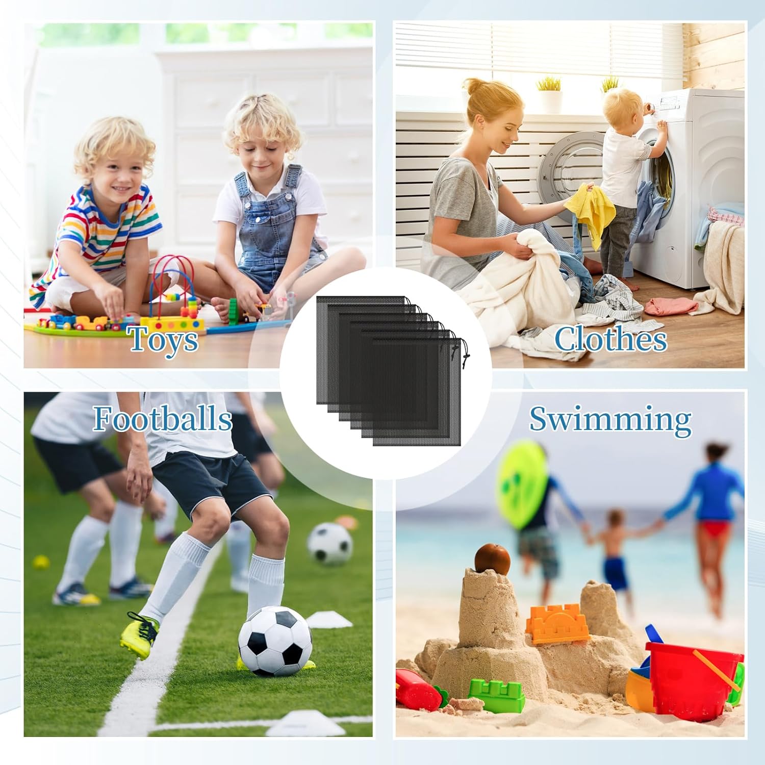6 Pcs Mesh Bags Drawstring, 14x17 Inch with Lock, Multipurpose Storage Bags for Gym, Balls, Beach, Laundry(Black) - Image 7
