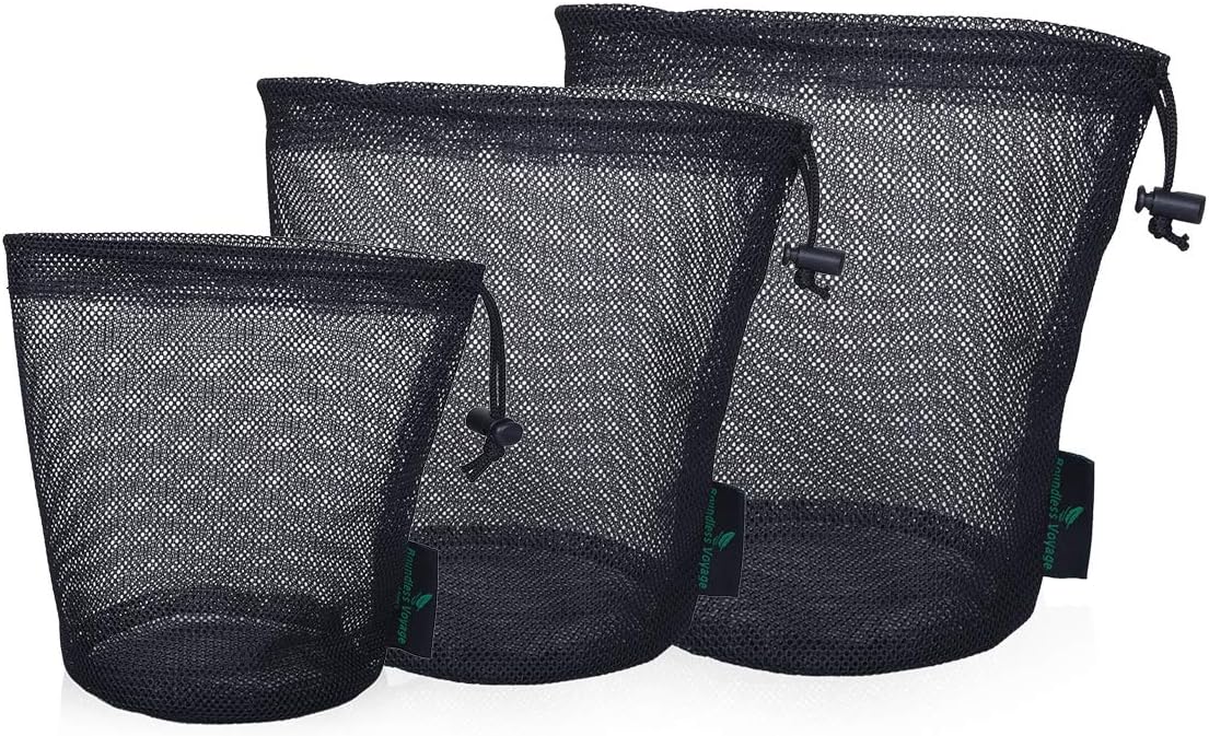 iBasingo 5pcs Black Mesh Nylon Sack With Drawstring - Durable Small Travel Sleeping Bag Stuff Sack for Cosmetics, Shower Gels, Bottles, Tennis Balls, Golf Balls, Tools - BVP03 - Image 9