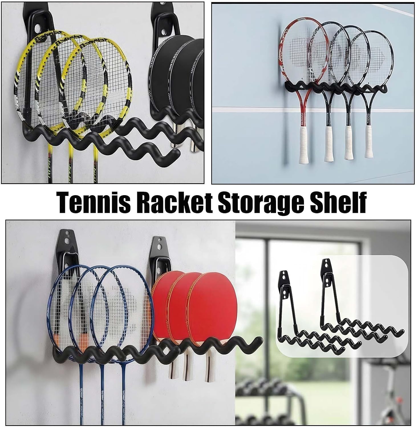 2 Pack Wall-Mounted Tennis Racket Storage Rack Display Stand, Badminton Racket Stand, Suitable for Badminton Rackets - Image 5