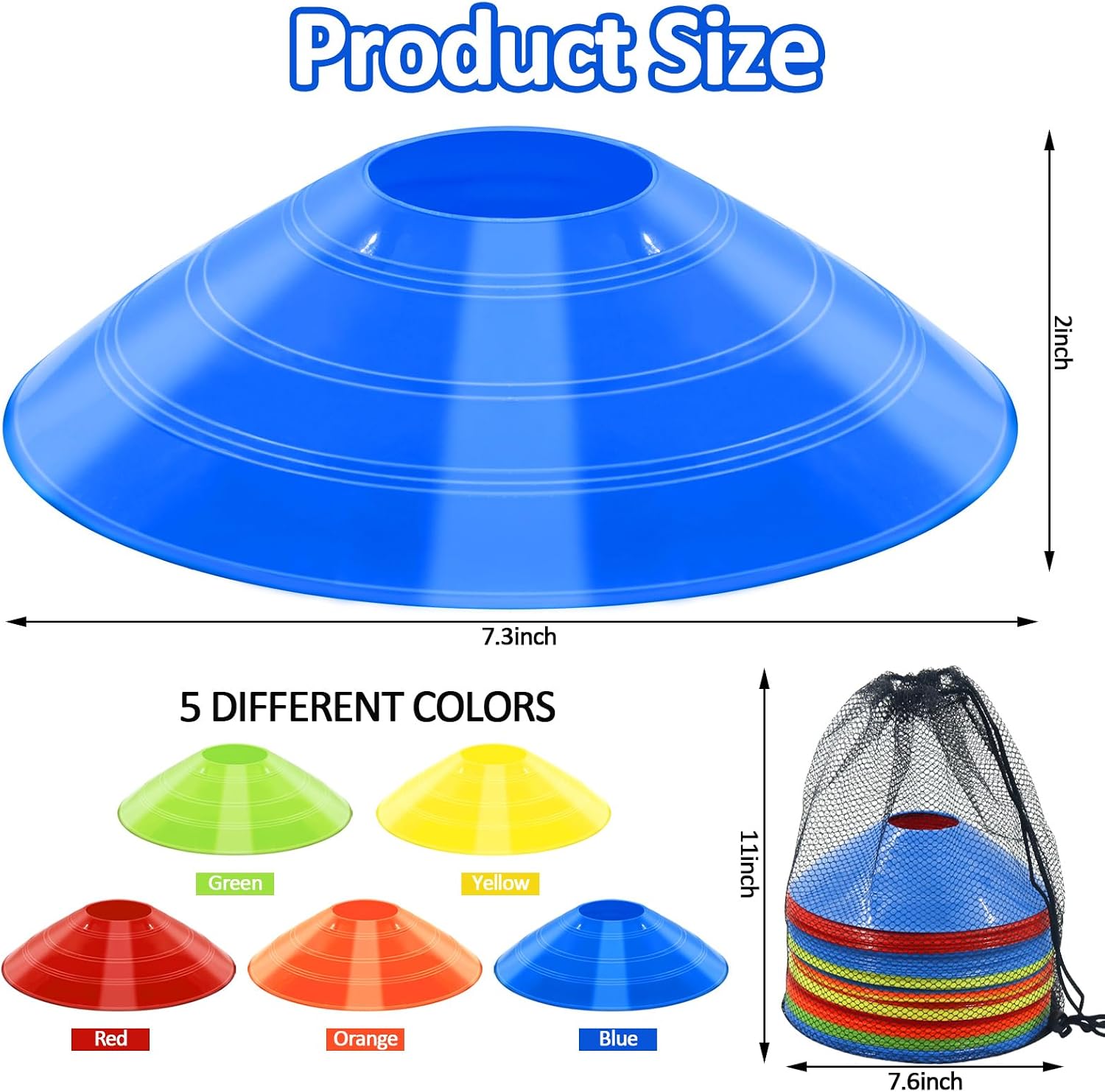 Soccer Cones for Training, 100/15 Pack Agility Cones with Carry Bag, Multi-Color Disc Cones for Sports Training, Soccer, Football, Basketball, Field Cone Markers, Indoor Outdoor Sports - Image 2