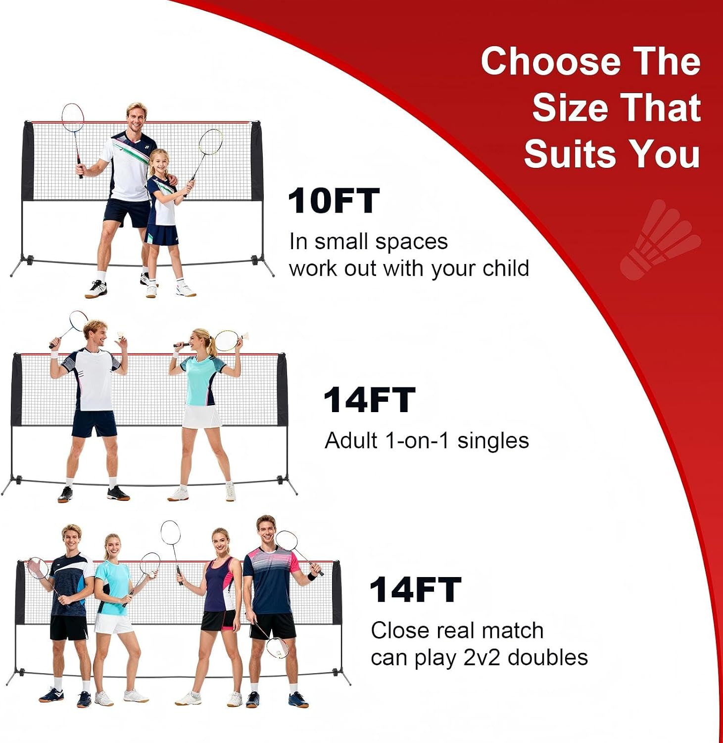Portable Badminton Net Set, 10FT/14FT/17FT Wide, Adjustable Height Multi Sport Net for Pickleball, Tennis, Volleyball, Soccer Tennis, Indoor Outdoor with Carry Bag, Easy Setup for Backyard - Image 4