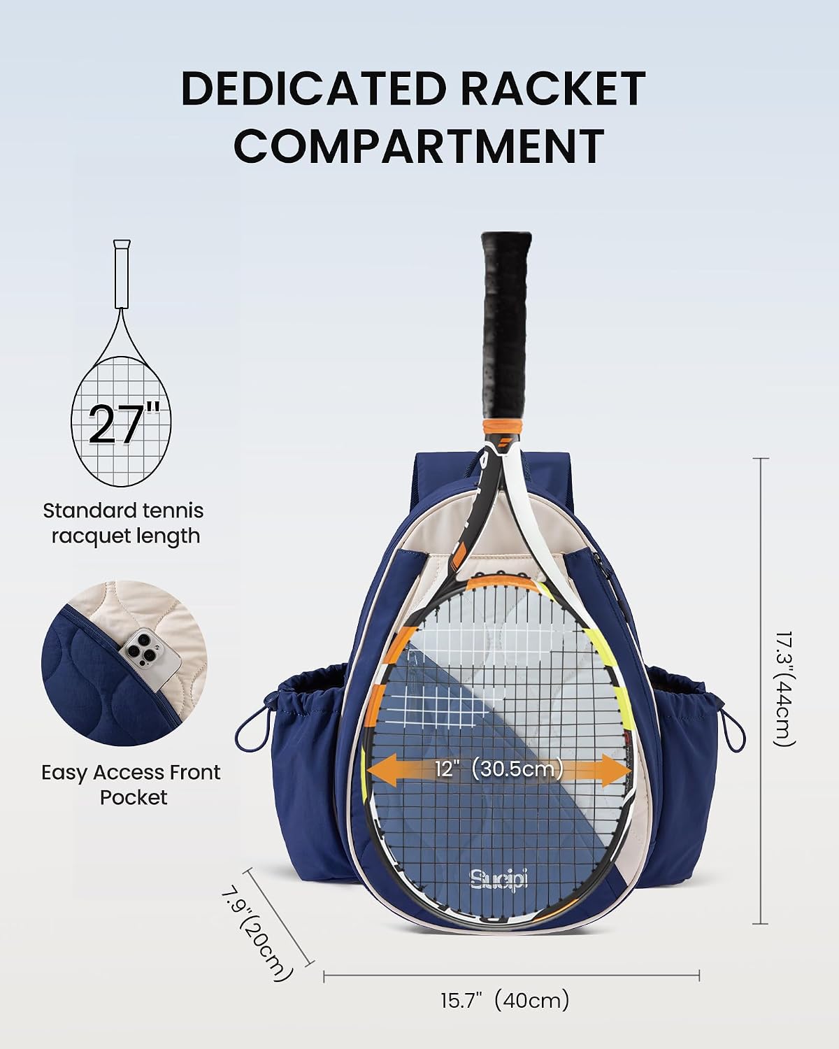 Sucipi Tennis Bag for Women and Men, Water-Resistant and Machine Washable Tennis Racket Backpack, Lightweight Sports Bag for Pickleball, Badminton - Image 2