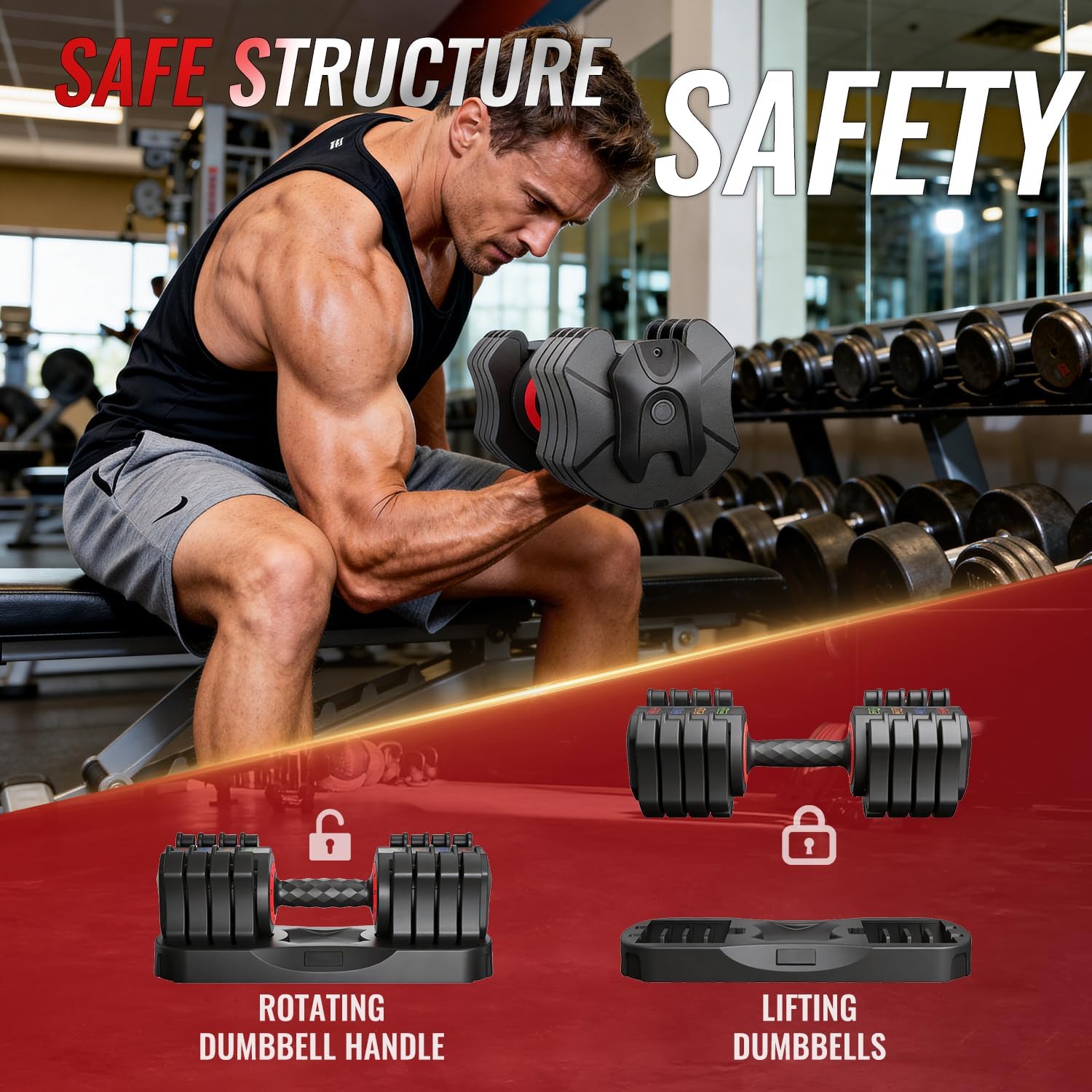 WHATAFIT 2026 Upgrade 25LB Adjustable Dumbbell, 5-in-1 Fast Weight Change with Anti-Slip Handle & Tray, Single Dumbbell for Full Body Workout Fitness Strength Training at Home Gym for Men Women - Image 3