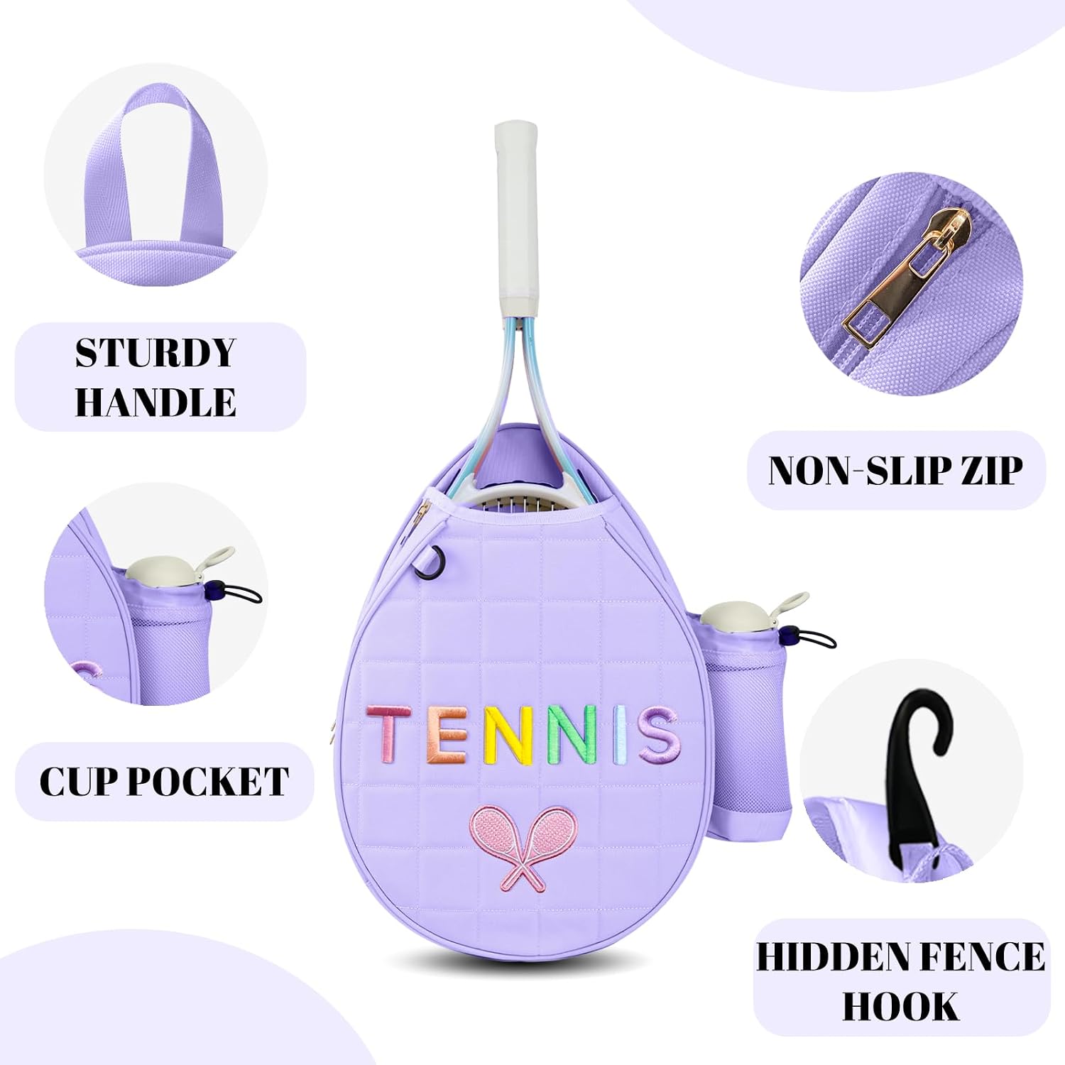 NZNDB Tennis Bags for Women Girl, Tennis Sling Crossbody Backpack, Water Resistant Tennis Bag for Pickleball, Tennis, Racketball - Image 5