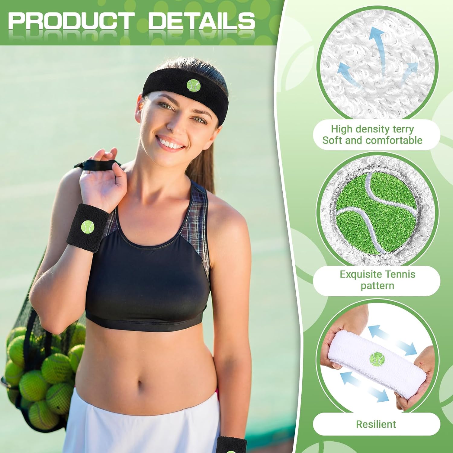 Daifunli 6 Pcs Sweatband Set Sports Headband Wristband Set 4 Moisture Wicking Athletic Wristband and 2 Headbands Wrist Sweatband Terry Cloth Sweat Absorbing Head Band for Workout - Image 3