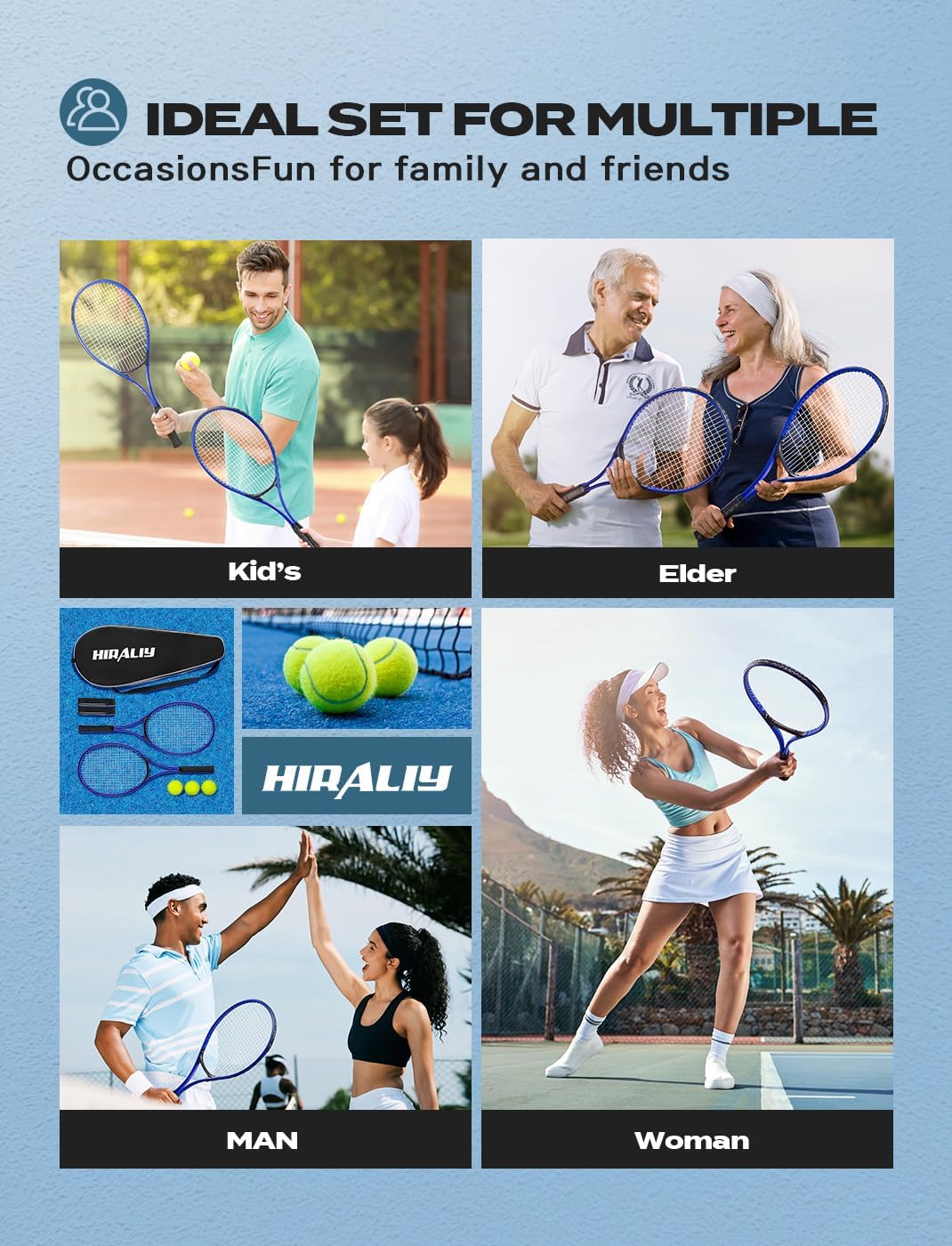 HIRALIY Tennis Rackets 2 Pack for Adults Beginners - 27 Inch Lightweight Aluminum Tennis Racquet Set with 3 Balls & Carry Bag - Vibration Dampening & Large Sweet Spot for Men Women Couples - Image 5